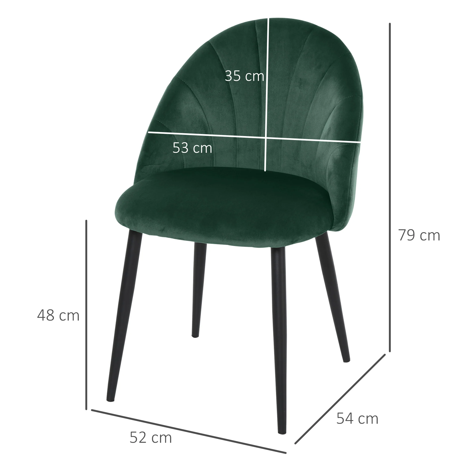 Lot de 2 chaises de Salle à Manger Chaise de Cuisine Velours Pieds métal vert dim. 52L x 54l x 79H cm - Image 4