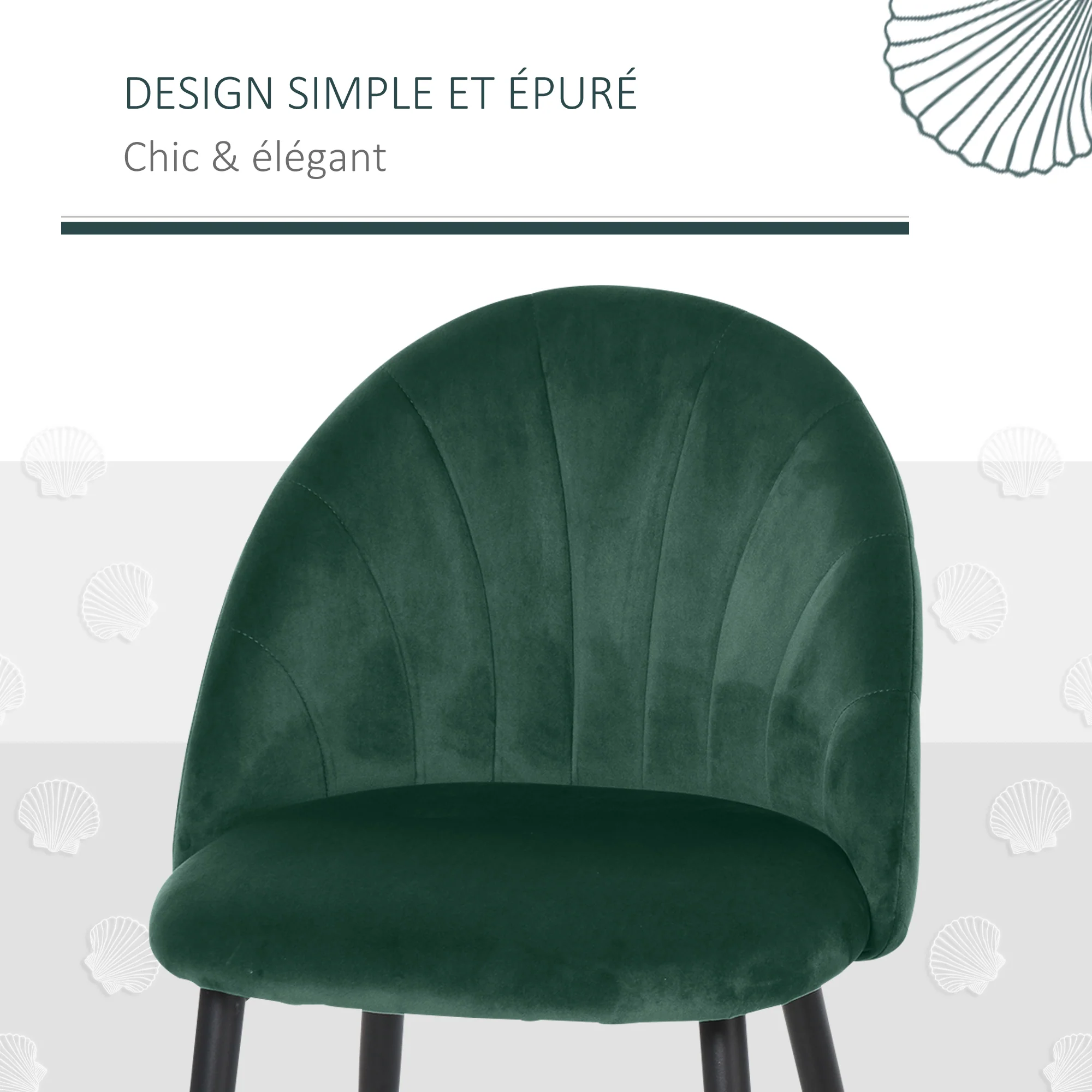 Lot de 2 chaises de Salle à Manger Chaise de Cuisine Velours Pieds métal vert dim. 52L x 54l x 79H cm - Image 5