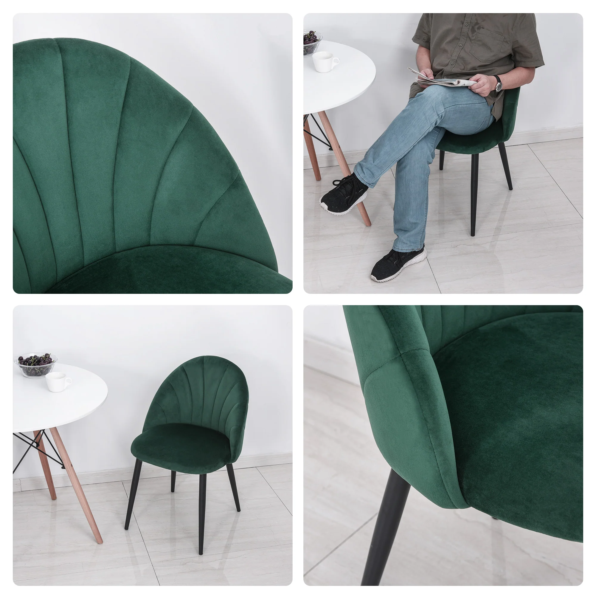 Lot de 2 chaises de Salle à Manger Chaise de Cuisine Velours Pieds métal vert dim. 52L x 54l x 79H cm - Image 9