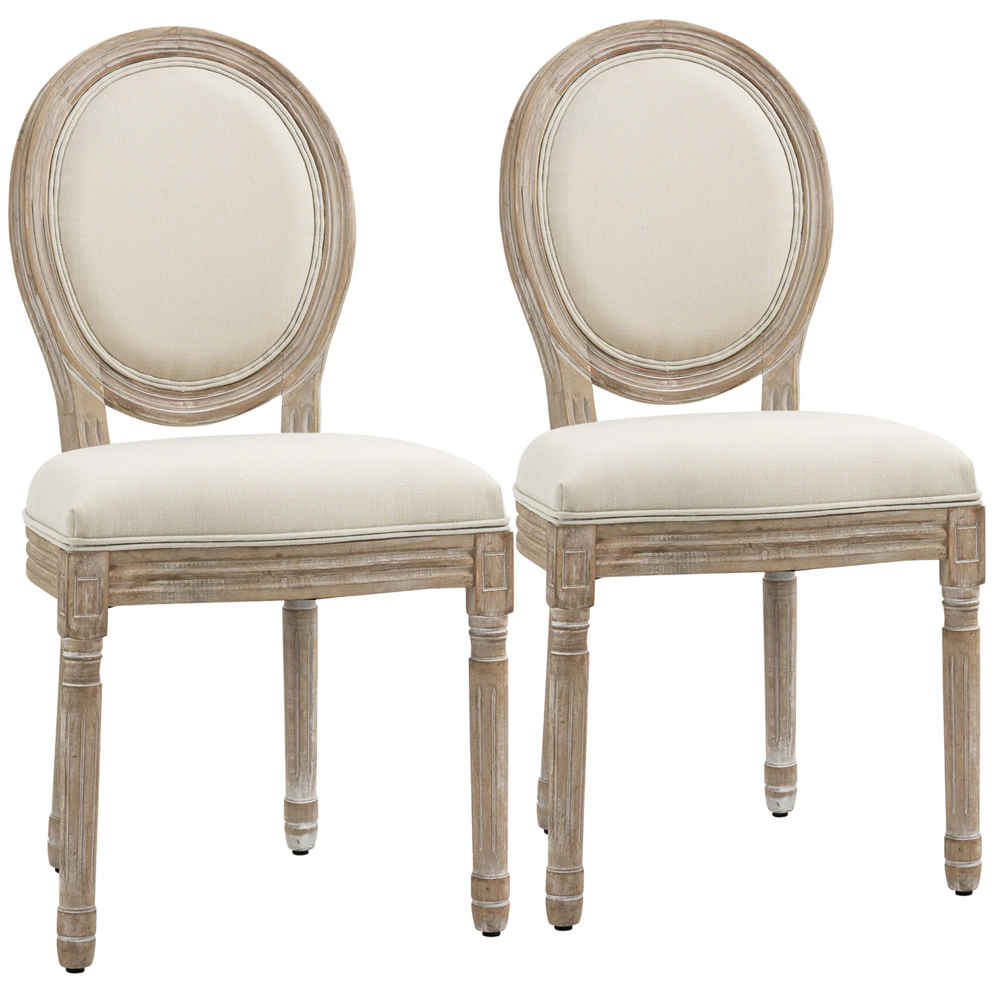 Lot de 2 chaises de Salle à Manger - Chaise de Salon médaillon Style Louis XVI - Bois Massif sculpté, patiné - Aspect Lin Beige - Image 2