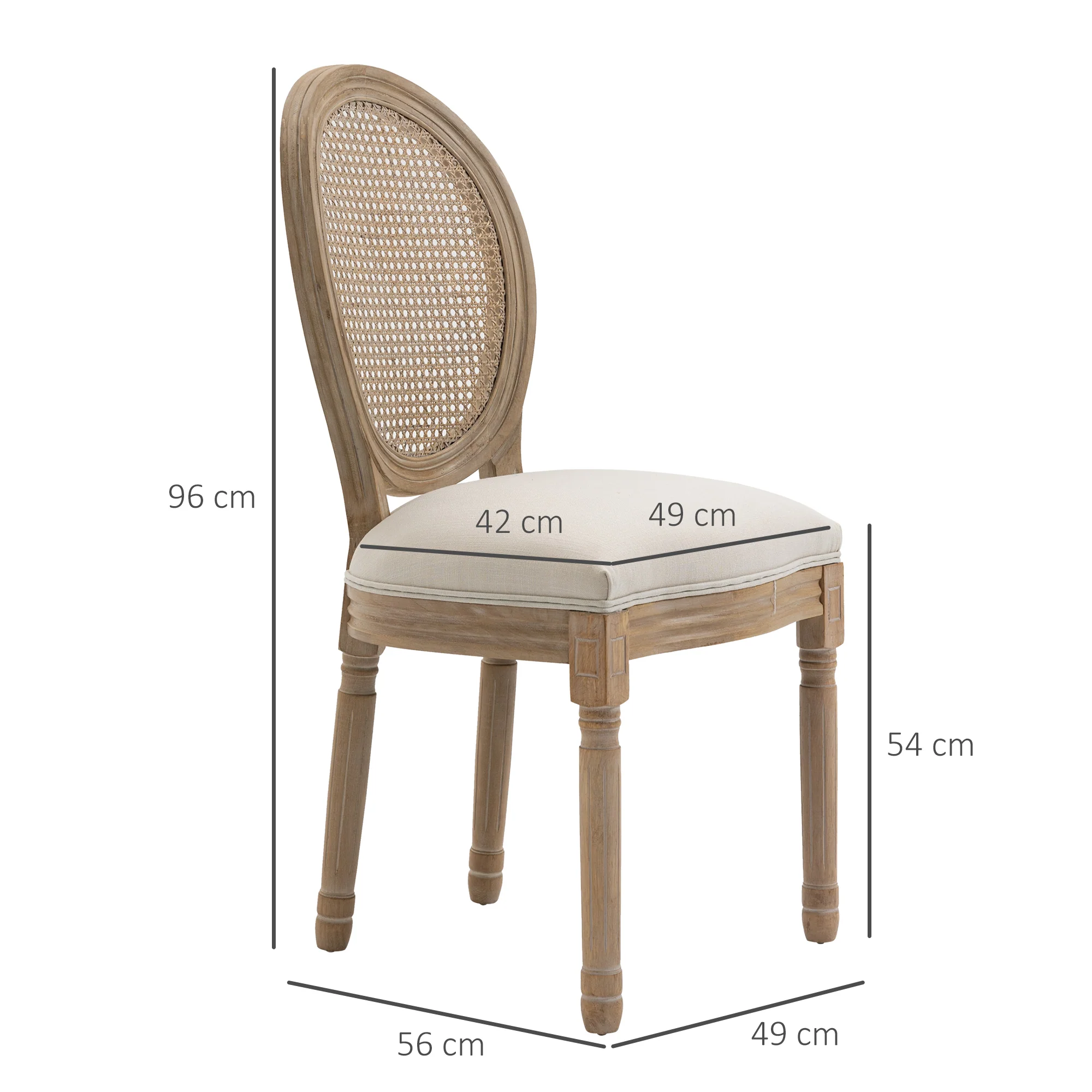 Lot de 2 chaises de Salle à Manger - Chaise de Salon médaillon Style Louis XVI - Bois Massif sculpté, patiné - Dossier cannage - Aspect Lin Crème - Image 4