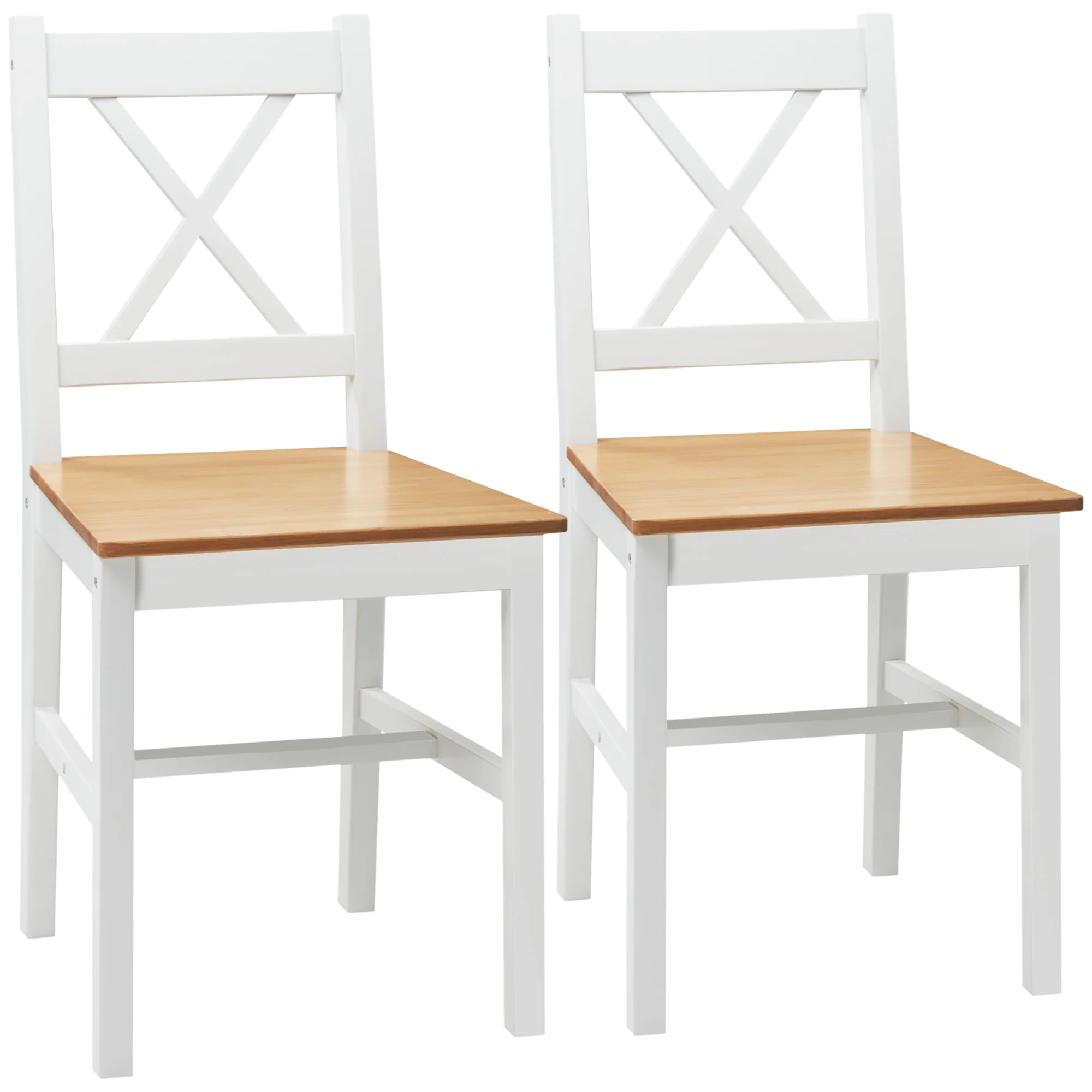 Lot de 2 chaises de salle à manger, chaises de cuisine, style maison de campagne, dossier haut, cadre en bois de pin, pour salon, chambre, cuisine, chêne et blanc - Image 11