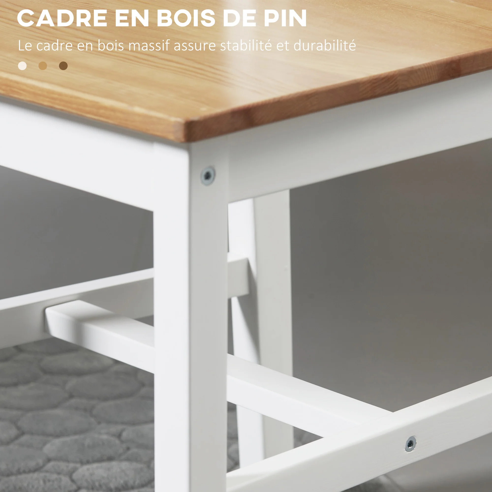 Lot de 2 chaises de salle à manger, chaises de cuisine, style maison de campagne, dossier haut, cadre en bois de pin, pour salon, chambre, cuisine, chêne et blanc - Image 7