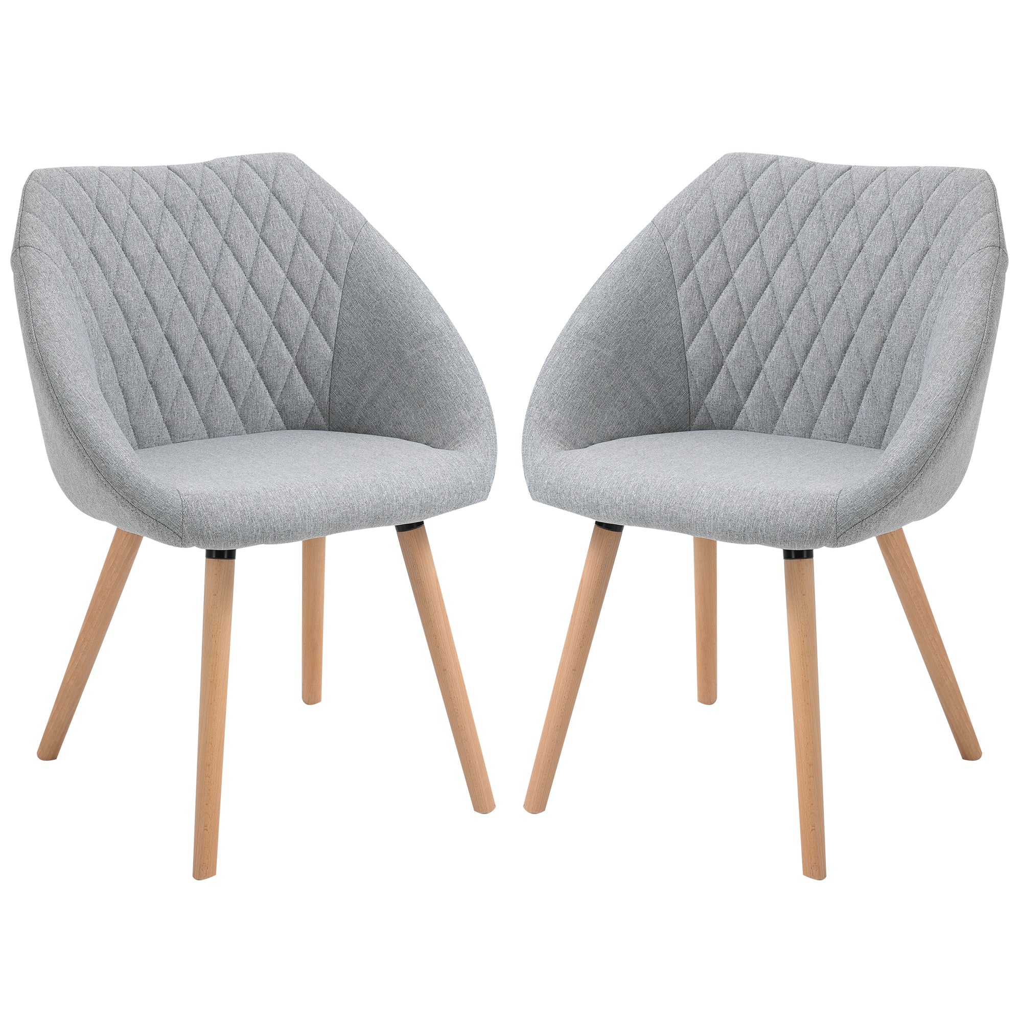 Lot de 2 Chaises de Salle à Manger Design scandinave - Pieds effilés Bois hêtre - Assise Dossier accoudoirs ergonomiques Lin Gris - Image 2