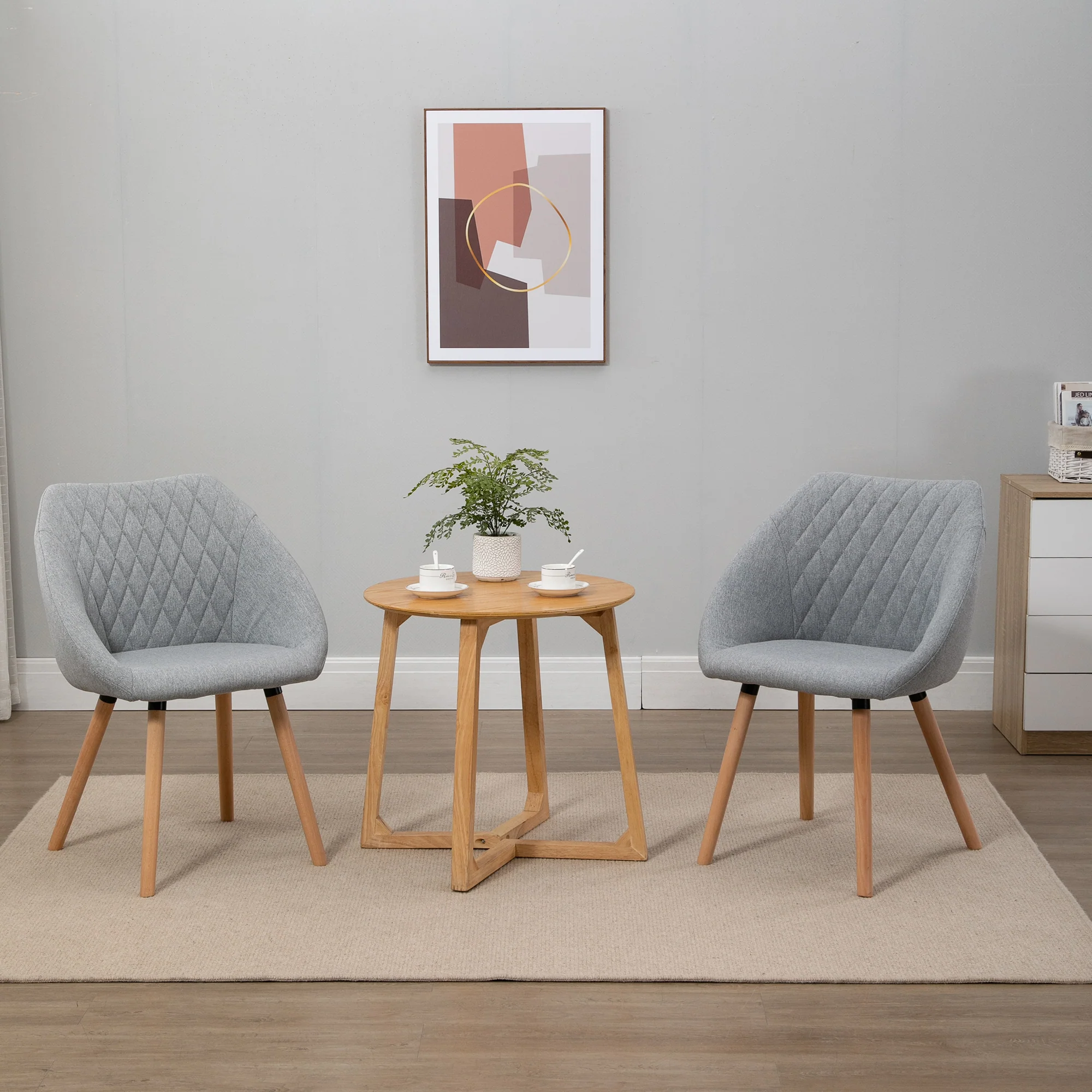 Lot de 2 Chaises de Salle à Manger Design scandinave - Pieds effilés Bois hêtre - Assise Dossier accoudoirs ergonomiques Lin Gris - Image 3