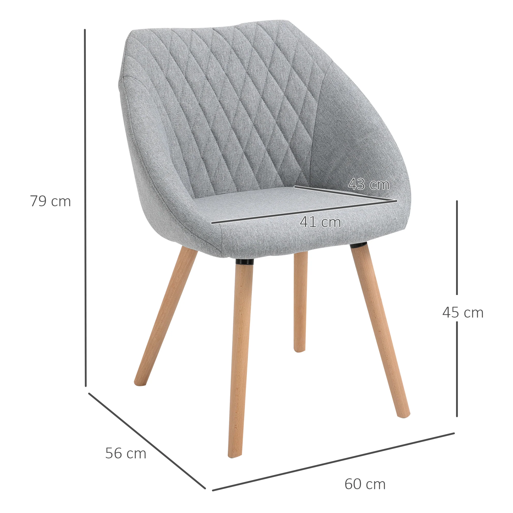 Lot de 2 Chaises de Salle à Manger Design scandinave - Pieds effilés Bois hêtre - Assise Dossier accoudoirs ergonomiques Lin Gris - Image 4