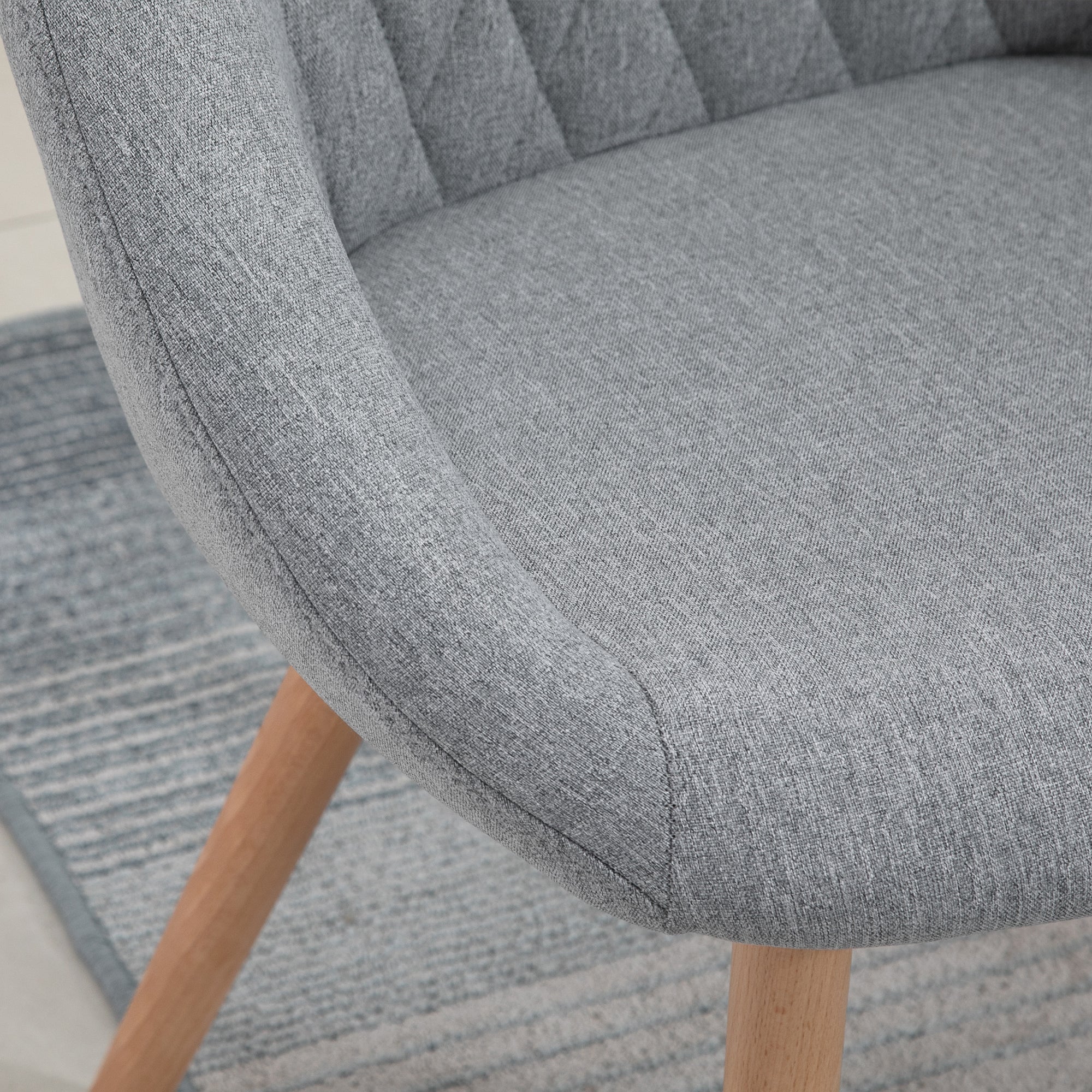 Lot de 2 Chaises de Salle à Manger Design scandinave - Pieds effilés Bois hêtre - Assise Dossier accoudoirs ergonomiques Lin Gris - Image 8