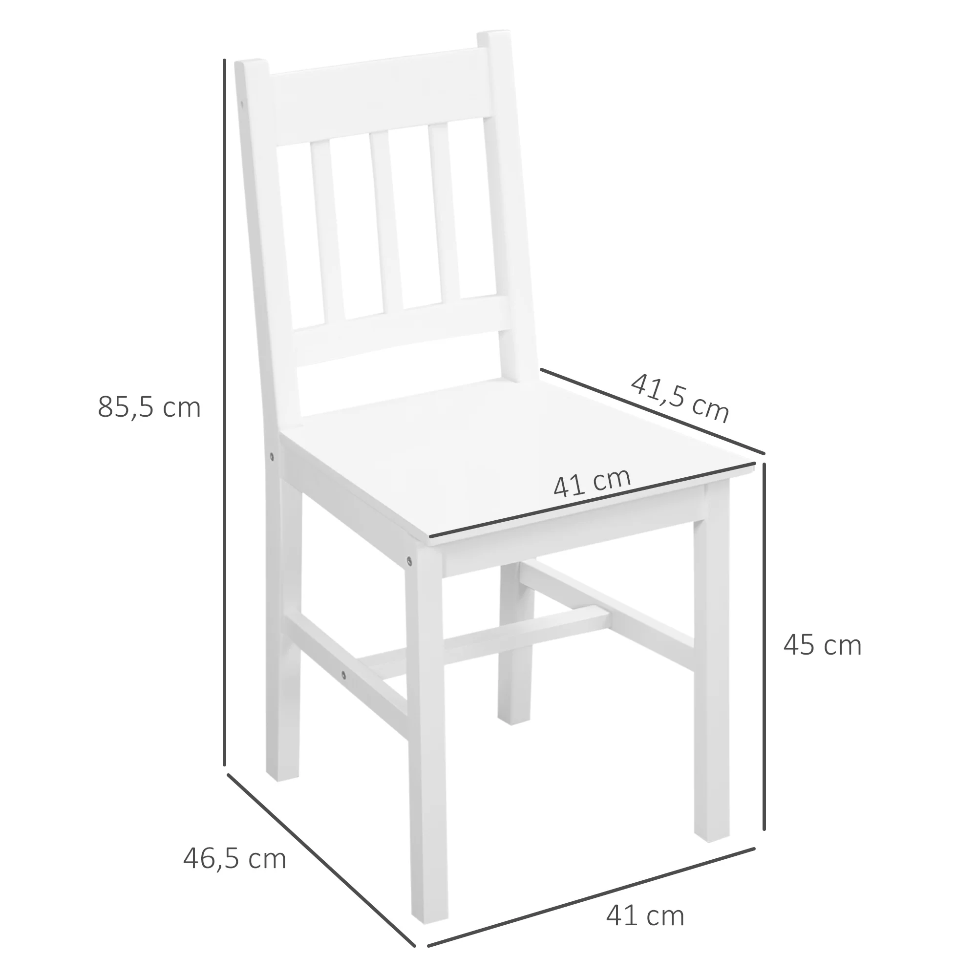 Lot de 2 chaises de salle à manger en bois massif, chaise de cuisine, dossier lattes, esprit campagne, pour salon, salle de séjour, cuisine, blanc - Image 4