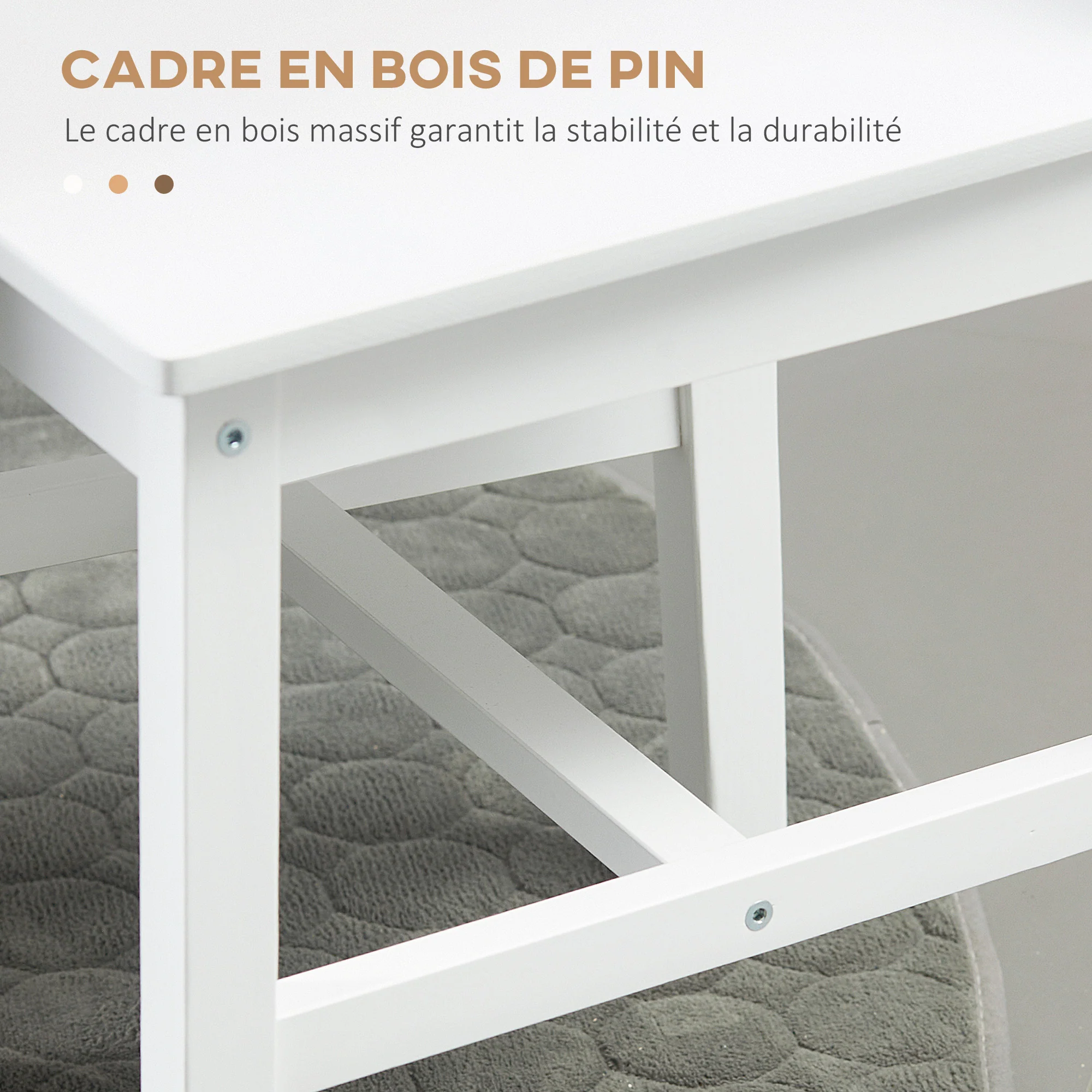 Lot de 2 chaises de salle à manger en bois massif, chaise de cuisine, dossier lattes, esprit campagne, pour salon, salle de séjour, cuisine, blanc - Image 7