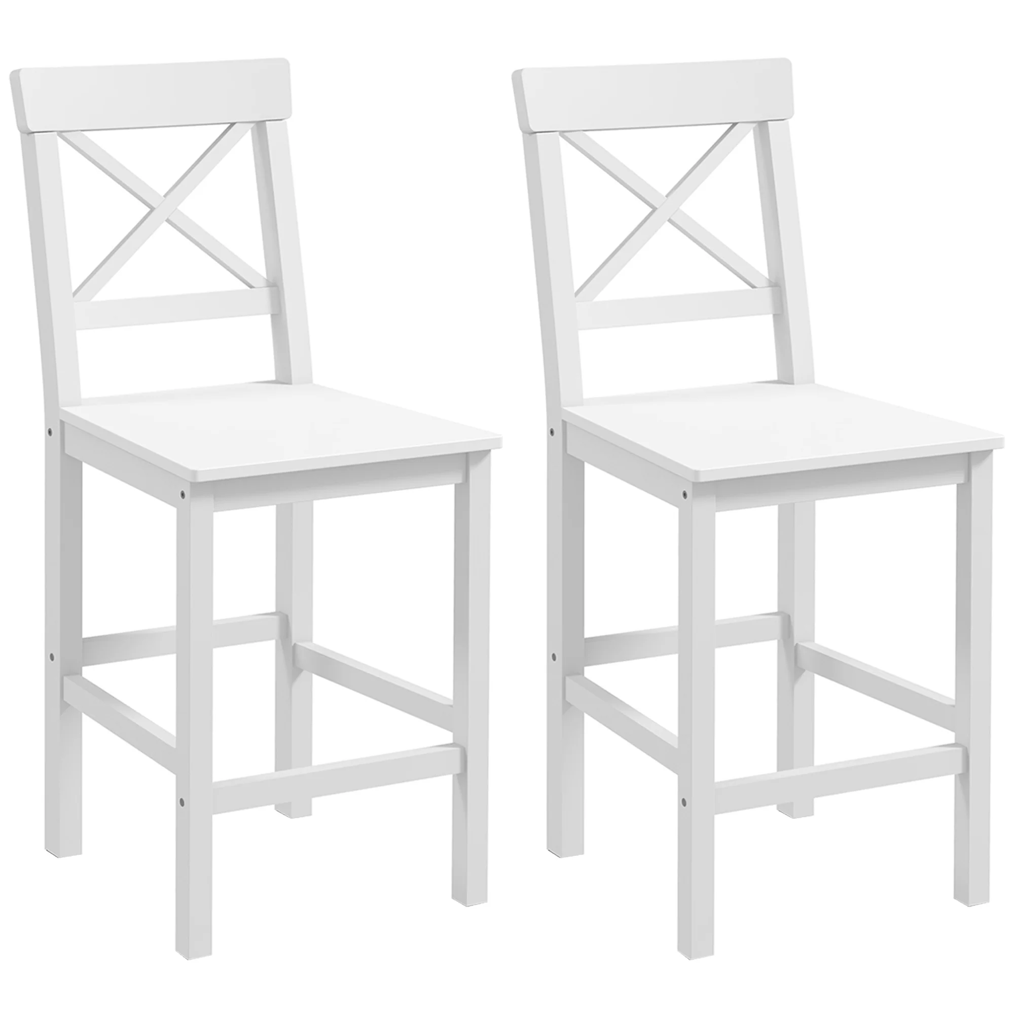Lot de 2 chaises hautes, chaises de bar style campagne chic en bois hauteur 60 cm avec repose-pieds, dim. 41L x 46l x 97,5H cm blanc - Image 11