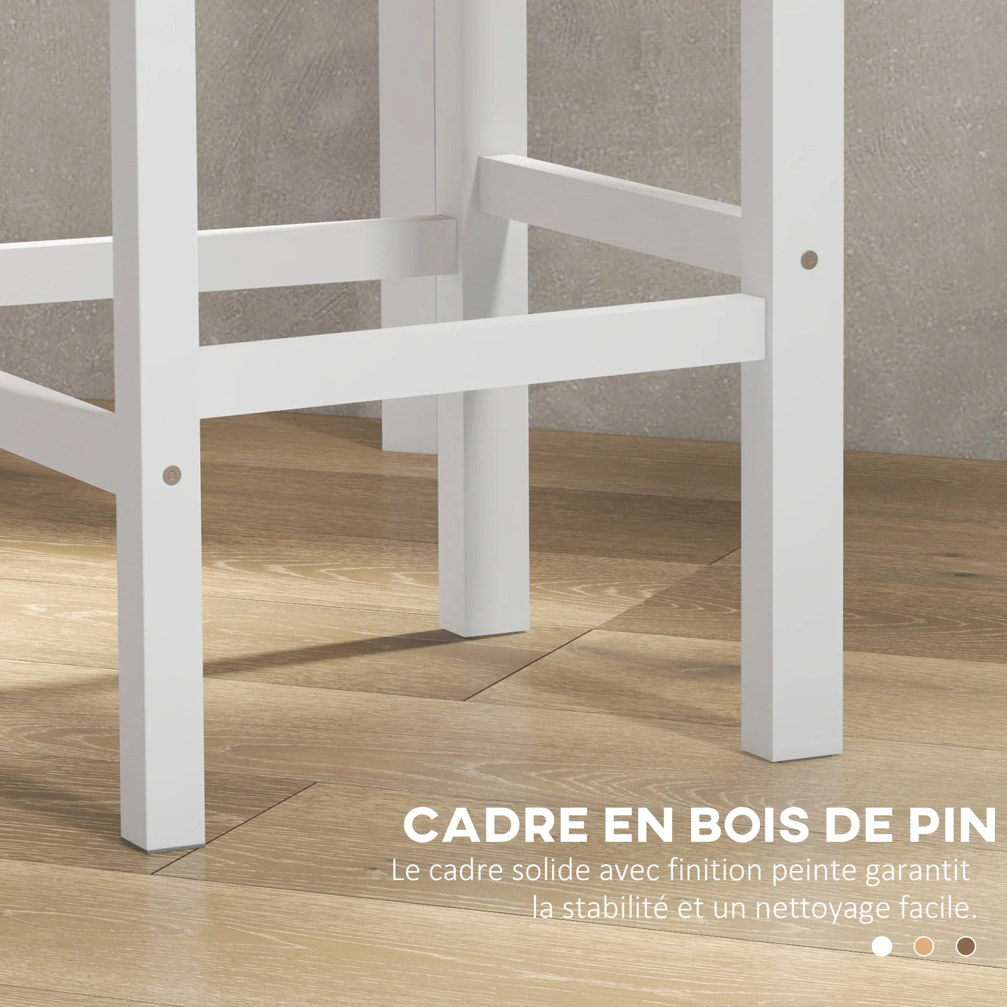 Lot de 2 chaises hautes, chaises de bar style campagne chic en bois hauteur 60 cm avec repose-pieds, dim. 41L x 46l x 97,5H cm blanc - Image 7