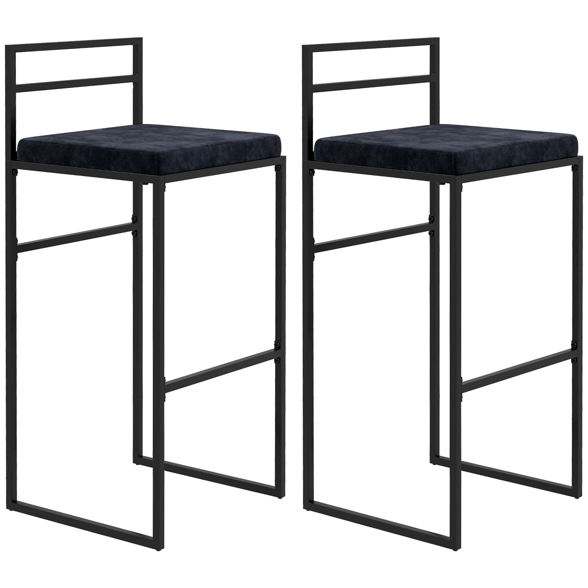 Lot de 2 chaises hautes, tabourets de bar, hauteur 74 cm, strucuture en acier, coussin d'assise en velours, repose-pieds, chaises de bar, style moderne élégant, noir - Image 11