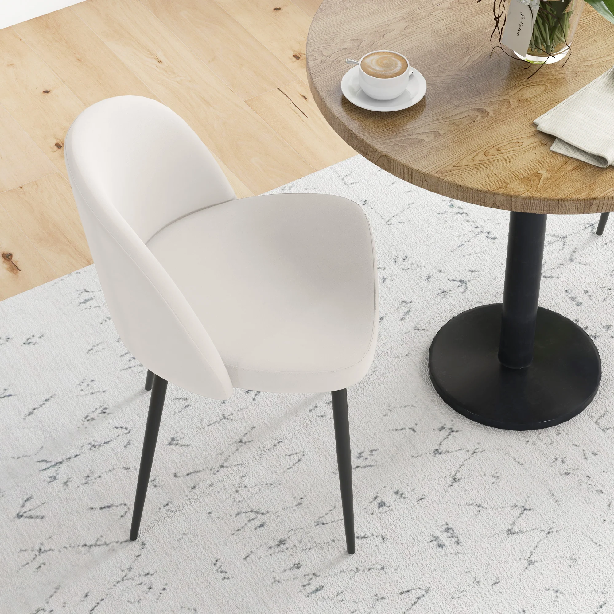 Lot de 2 chaises salle à manger chaise de cuisine scandinave chaise en velours rembourrée avec pieds effilés en métal, pour salon, salle à manger, crème - Image 9