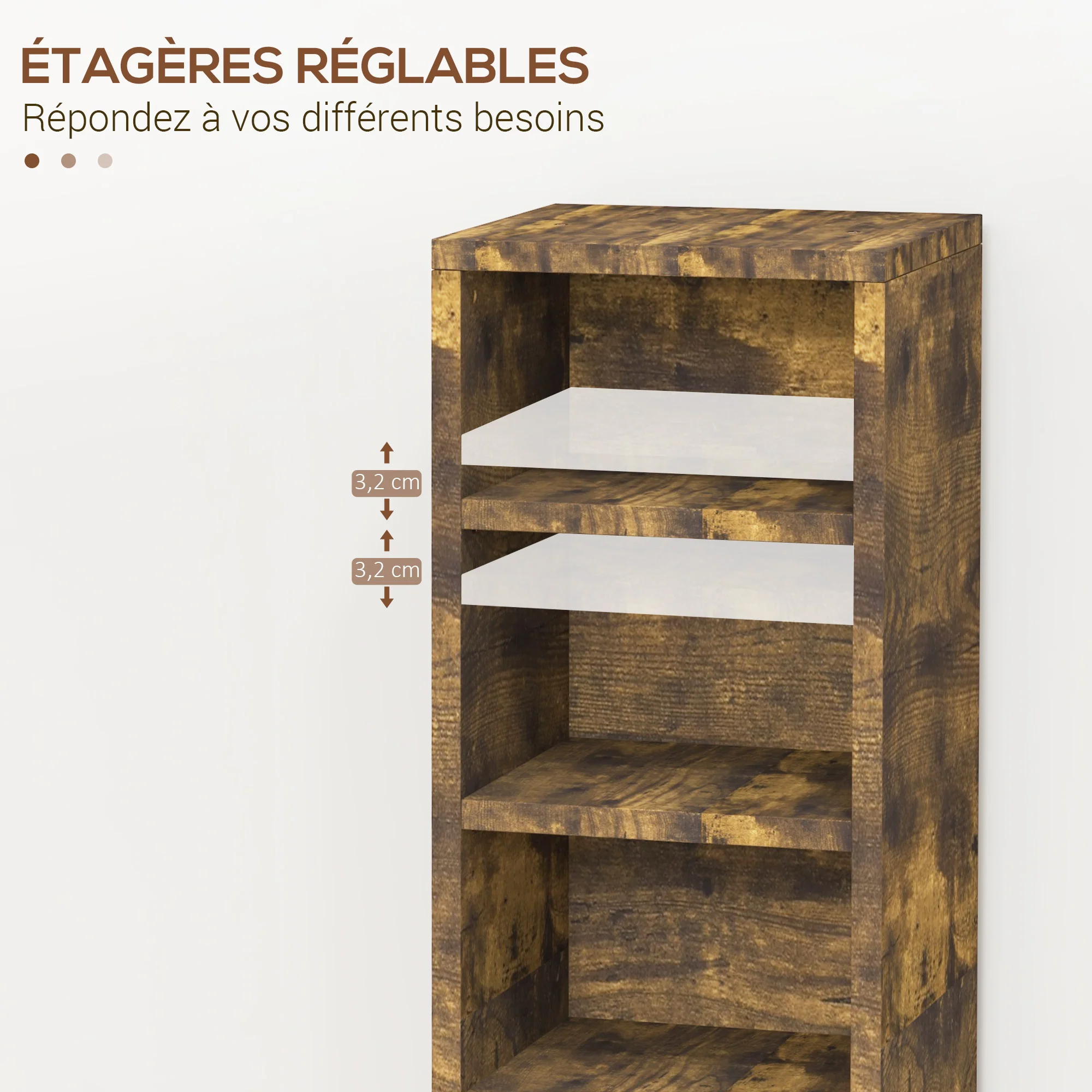 Lot de 2 étagères colonnes armoire de rangement CD-DVD 6 + 6 compartiments 21 x 22,5 x 88,5 cm capacité max. 204 CD brun rustique - Image 7