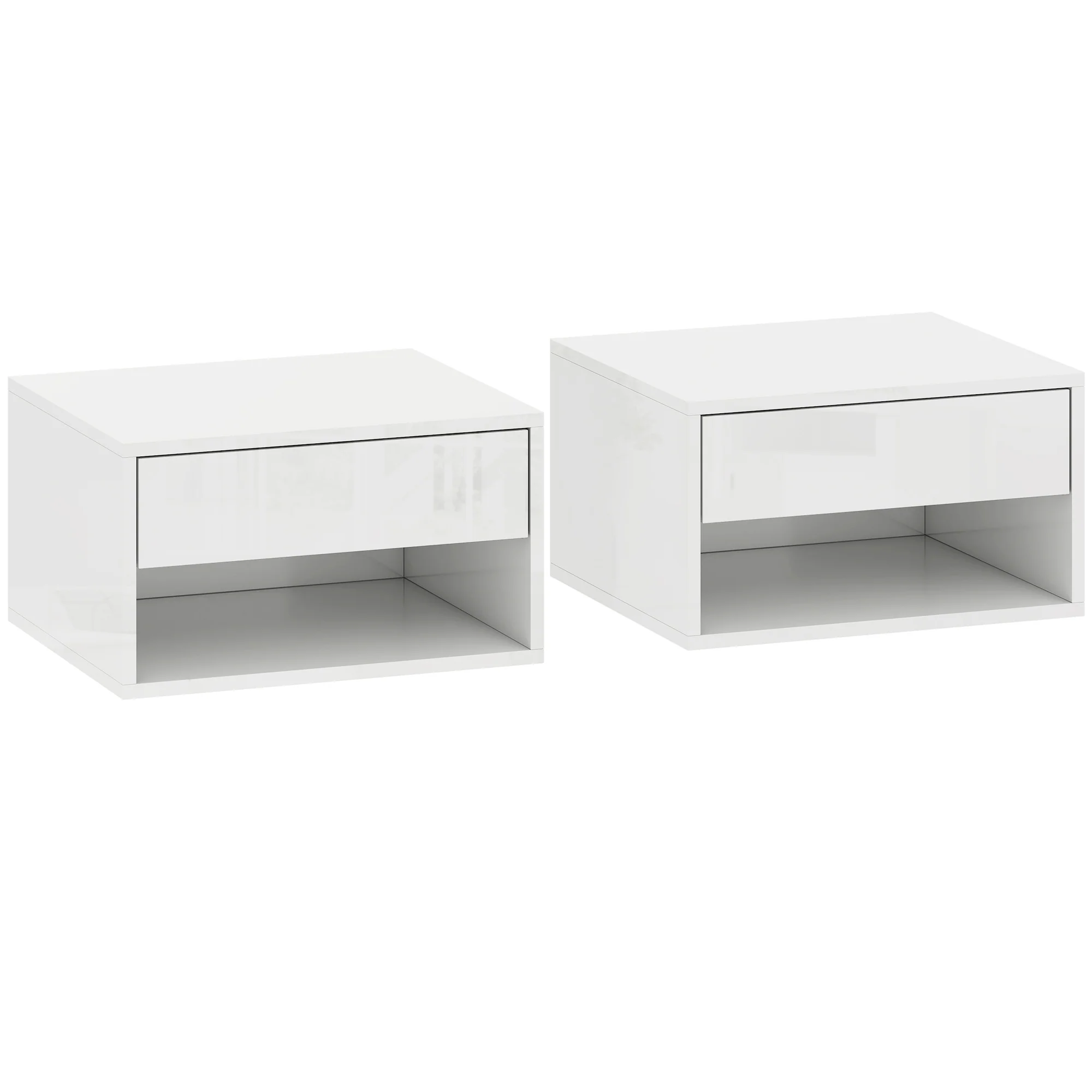 Lot de 2 tables de chevet murales, tables de nuit suspendues avec tiroir coulissant, compartiment ouvert, plateau, style moderne, 37 x 32 x 21 cm, blanc - Image 2