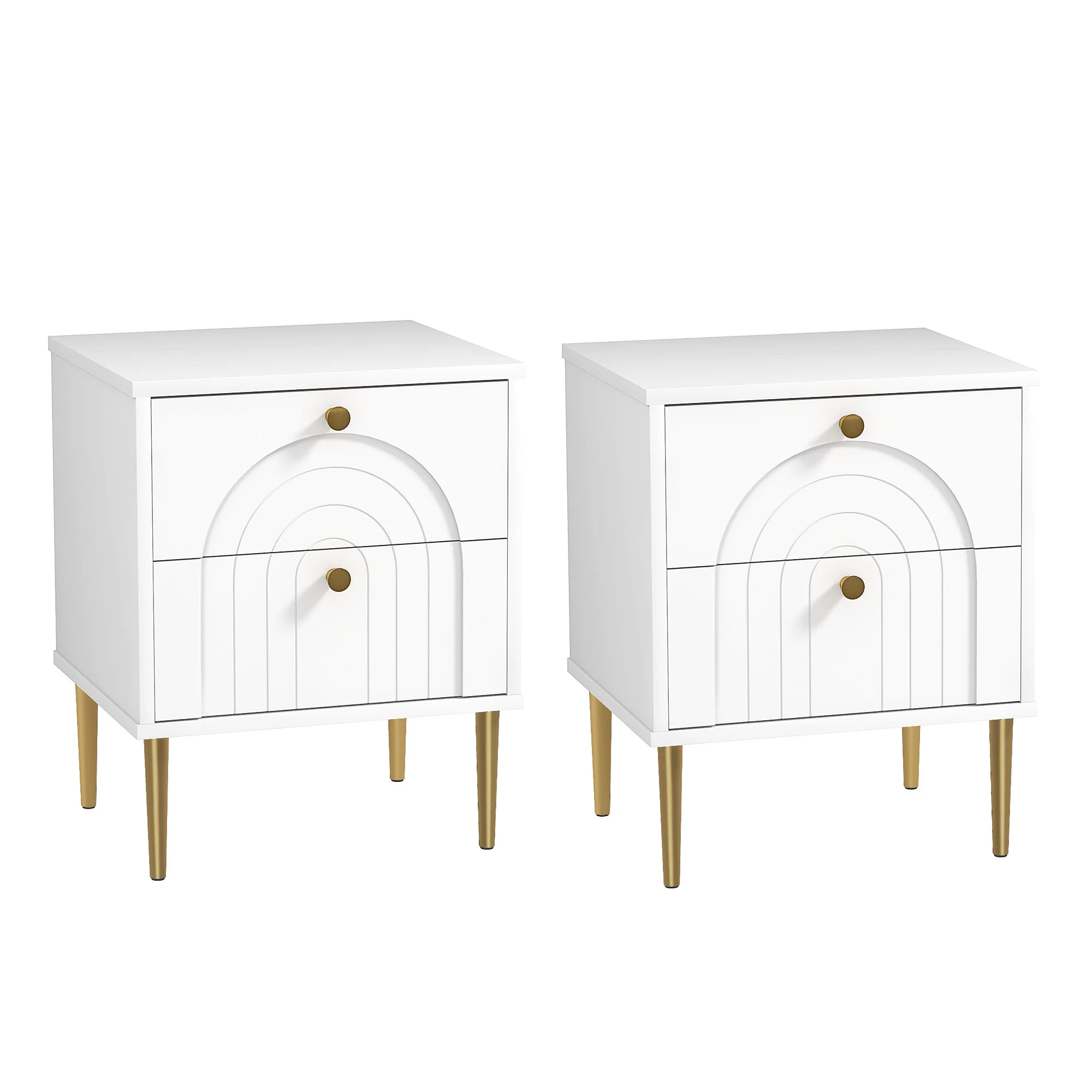 Lot de 2 tables de chevet table de nuit avec 2 tiroirs et pieds en acier, style moderne, tables d'appoint pour chambre à coucher, salon, 40 x 35 x 50 cm, blanc - Image 2