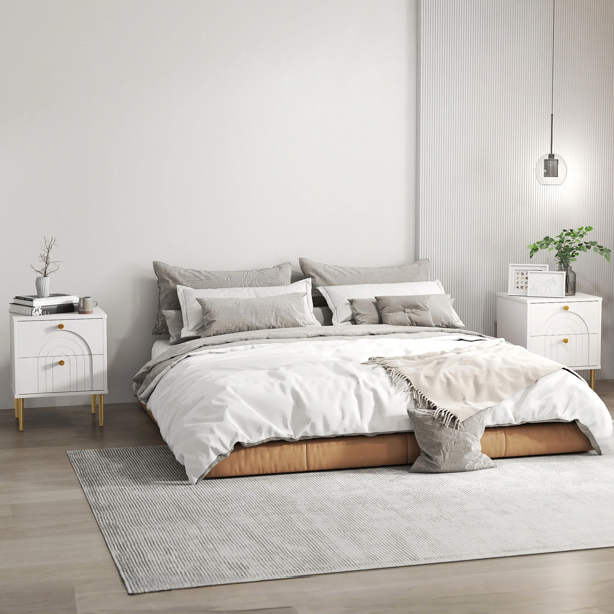Lot de 2 tables de chevet table de nuit avec 2 tiroirs et pieds en acier, style moderne, tables d'appoint pour chambre à coucher, salon, 40 x 35 x 50 cm, blanc - Image 3