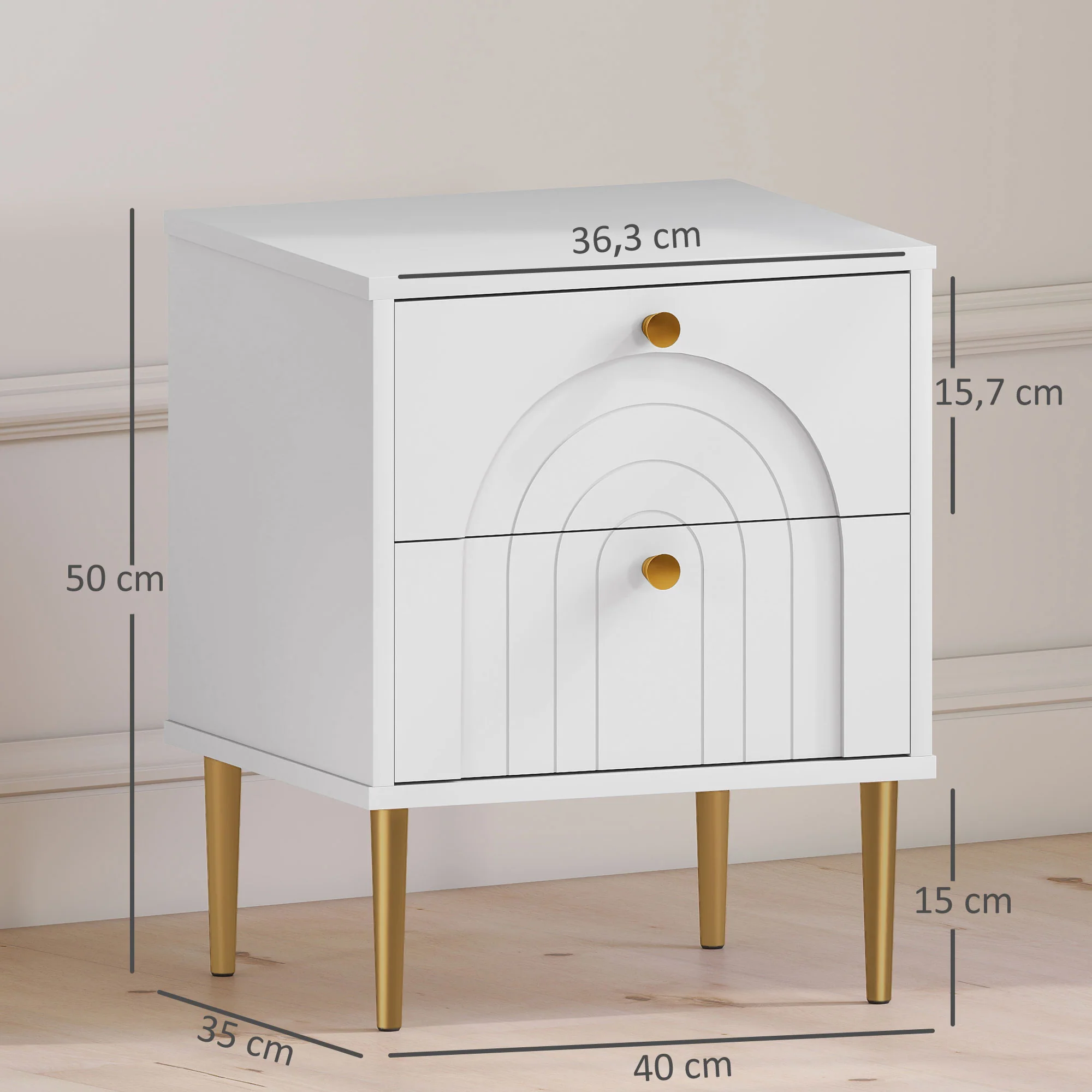 Lot de 2 tables de chevet table de nuit avec 2 tiroirs et pieds en acier, style moderne, tables d'appoint pour chambre à coucher, salon, 40 x 35 x 50 cm, blanc - Image 4