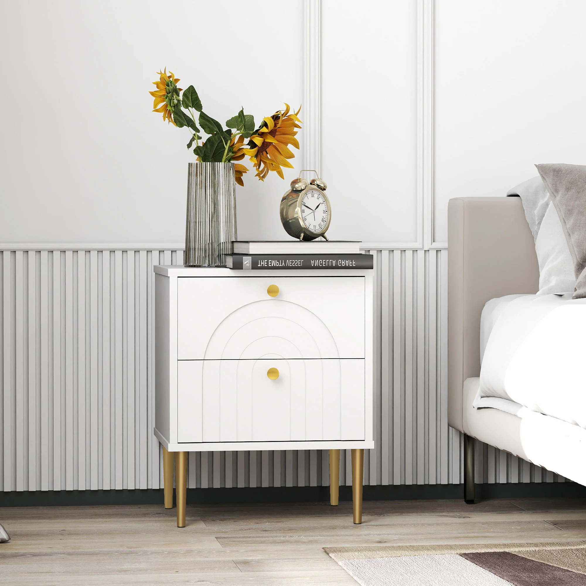Lot de 2 tables de chevet table de nuit avec 2 tiroirs et pieds en acier, style moderne, tables d'appoint pour chambre à coucher, salon, 40 x 35 x 50 cm, blanc - Image 8