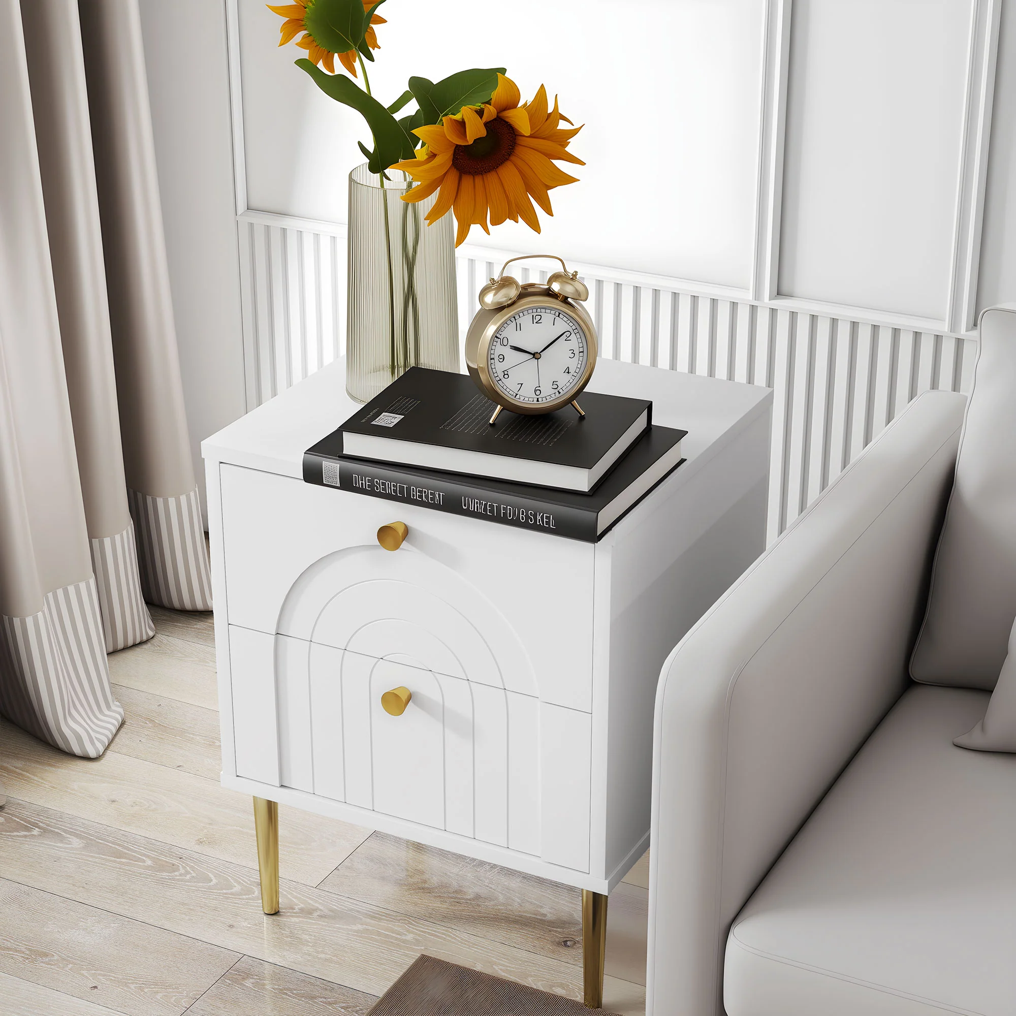 Lot de 2 tables de chevet table de nuit avec 2 tiroirs et pieds en acier, style moderne, tables d'appoint pour chambre à coucher, salon, 40 x 35 x 50 cm, blanc - Image 9