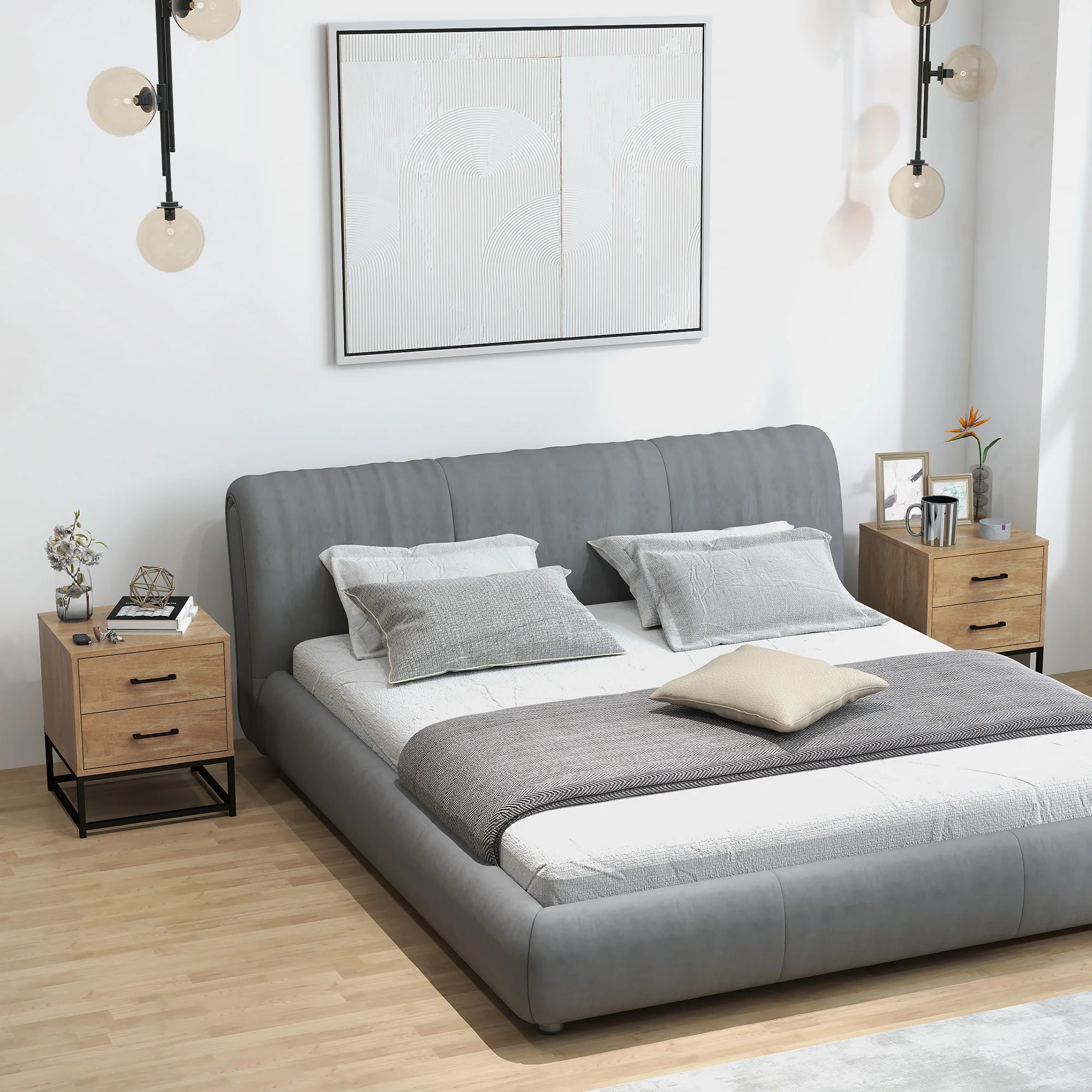 Lot de 2 tables de chevet table de nuit avec 2 tiroirs, table d'appoint style industriel pour chambre à coucher, salon, dim. 40 x 39,5 x 48 cm finition bois naturel - Image 10