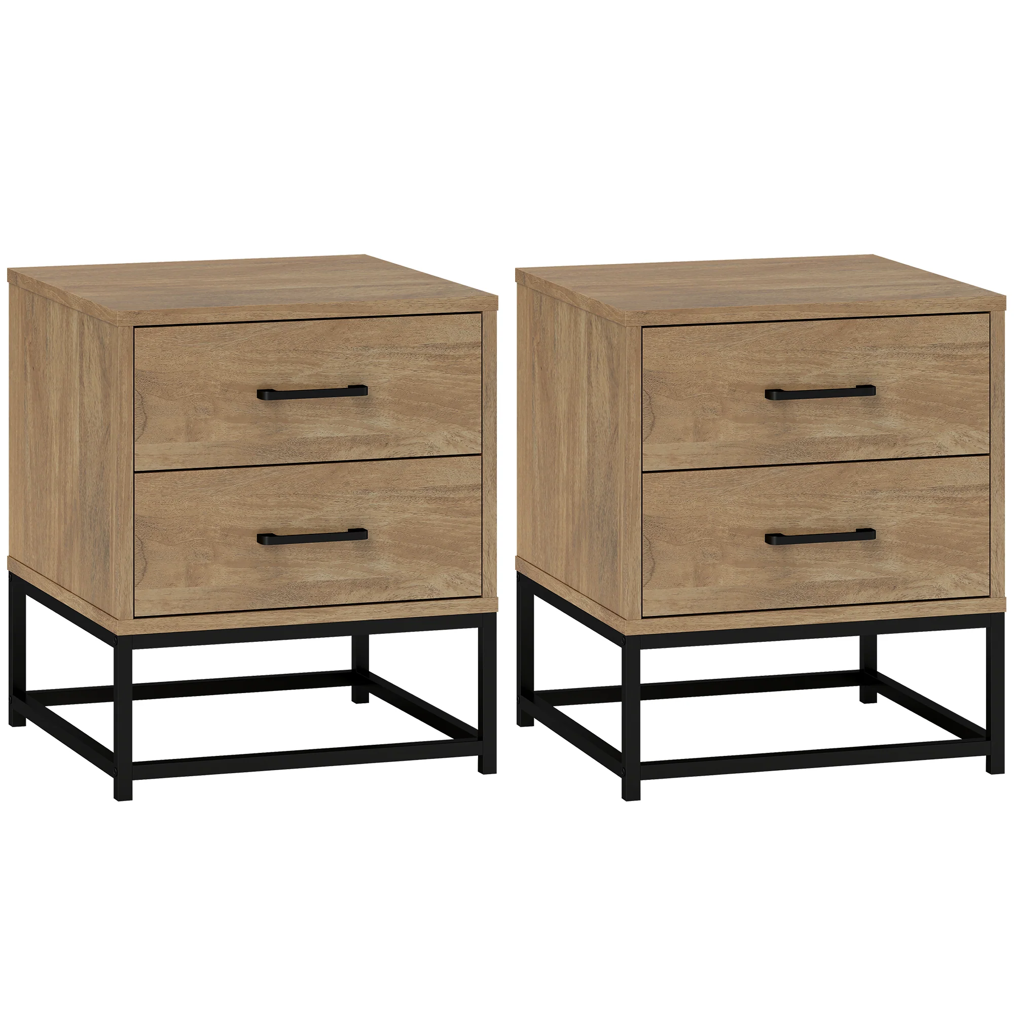 Lot de 2 tables de chevet table de nuit avec 2 tiroirs, table d'appoint style industriel pour chambre à coucher, salon, dim. 40 x 39,5 x 48 cm finition bois naturel - Image 11