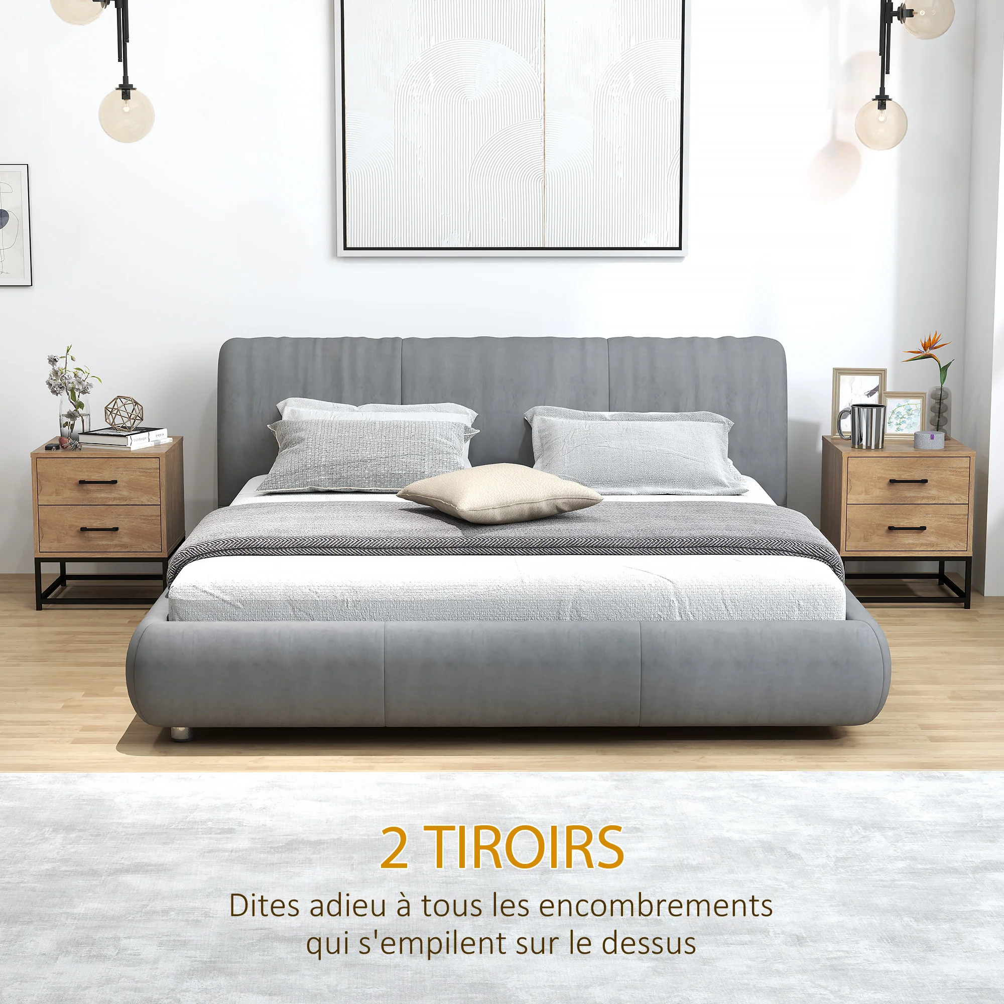 Lot de 2 tables de chevet table de nuit avec 2 tiroirs, table d'appoint style industriel pour chambre à coucher, salon, dim. 40 x 39,5 x 48 cm finition bois naturel - Image 7