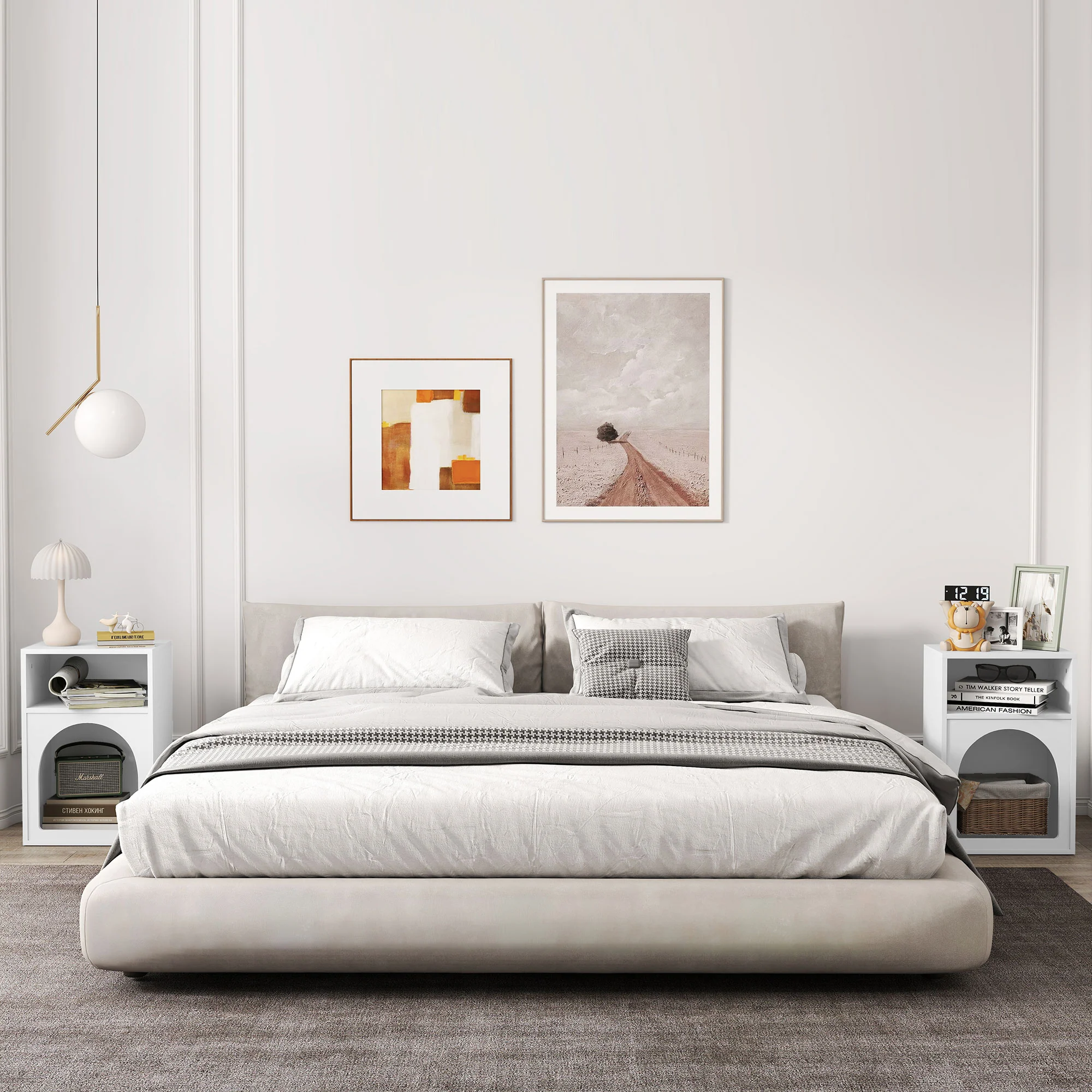 Lot de 2 tables de chevet, table de nuit avec compartiments ouverts, design arqué, chevet de lit pour chambre à coucher, salon, 40 x 30 x 60 cm, blanc - Image 3