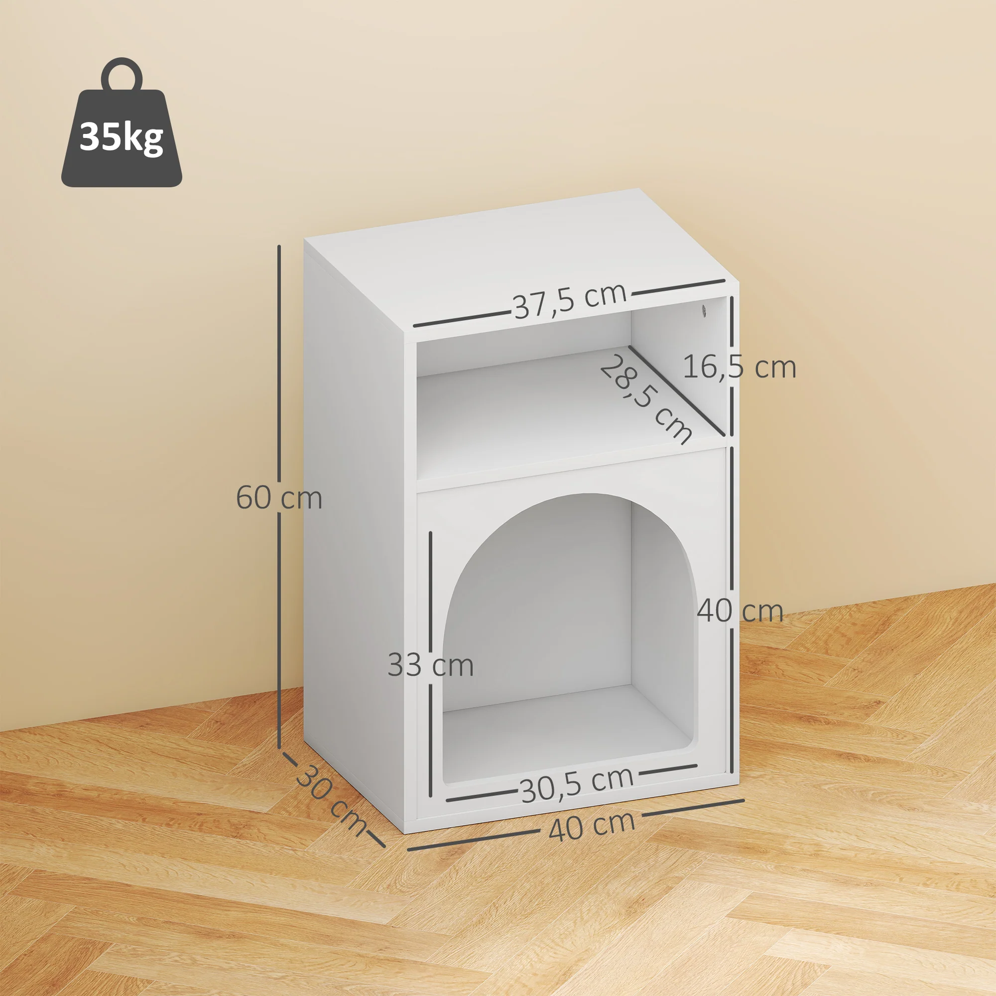 Lot de 2 tables de chevet, table de nuit avec compartiments ouverts, design arqué, chevet de lit pour chambre à coucher, salon, 40 x 30 x 60 cm, blanc - Image 4