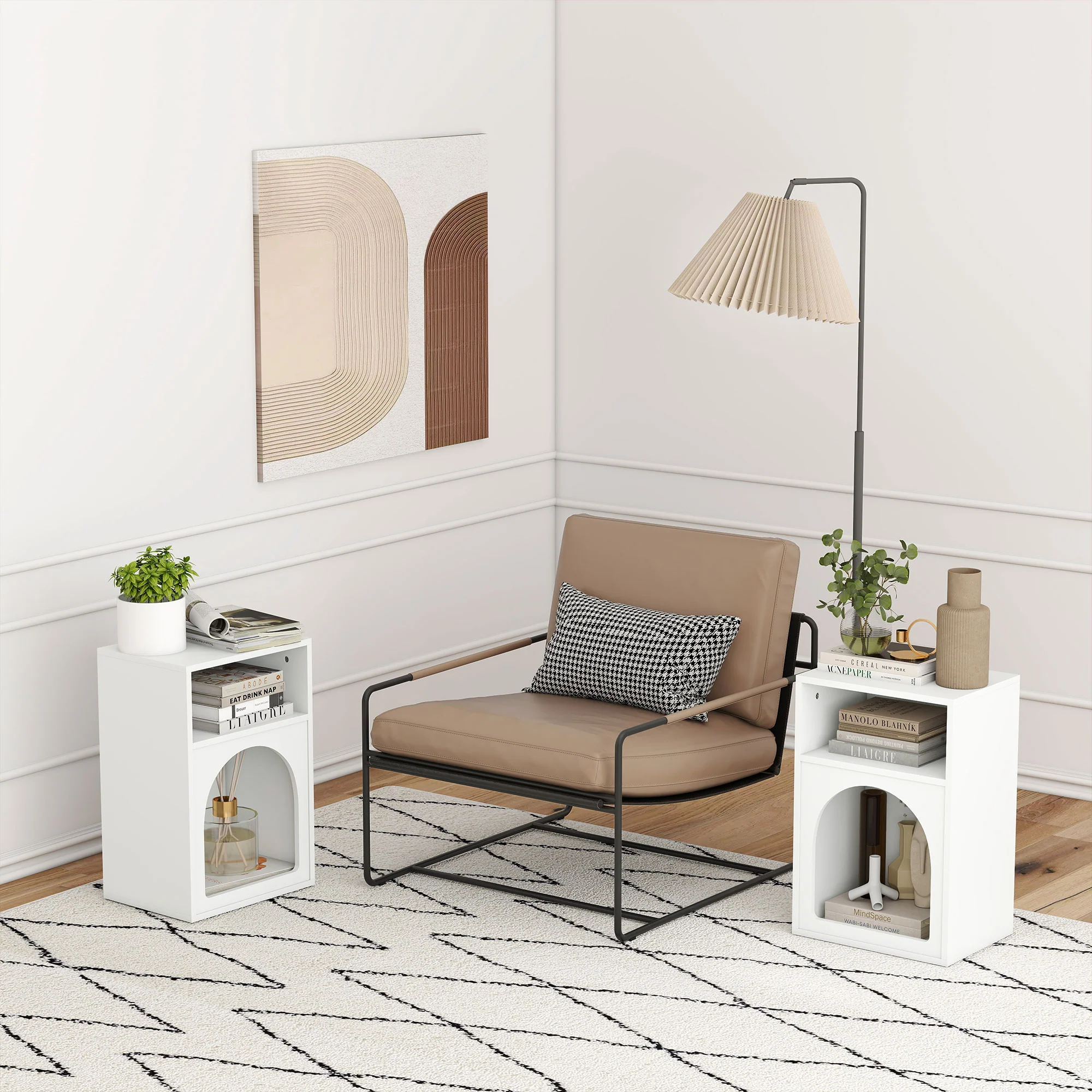 Lot de 2 tables de chevet, table de nuit avec compartiments ouverts, design arqué, chevet de lit pour chambre à coucher, salon, 40 x 30 x 60 cm, blanc - Image 7