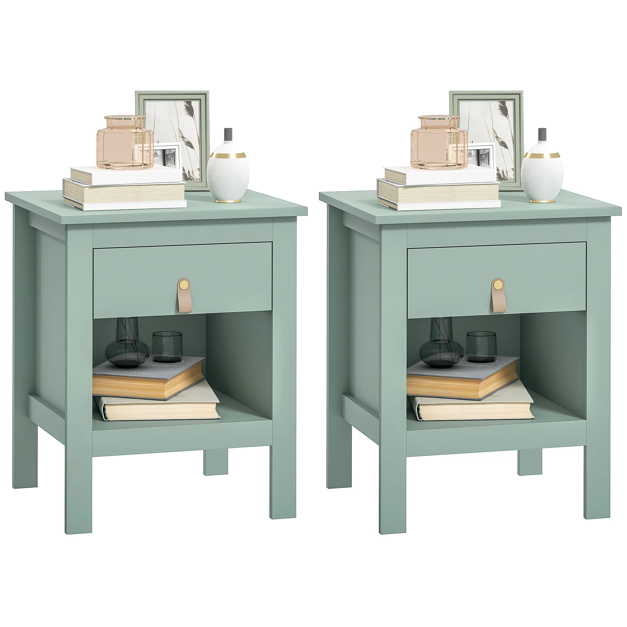 Lot de 2 tables de chevet table de nuit avec tiroir et compartiment ouvert, style moderne pour chambre à coucher, salon, 45 x 40 x 55 cm, vert - Image 11