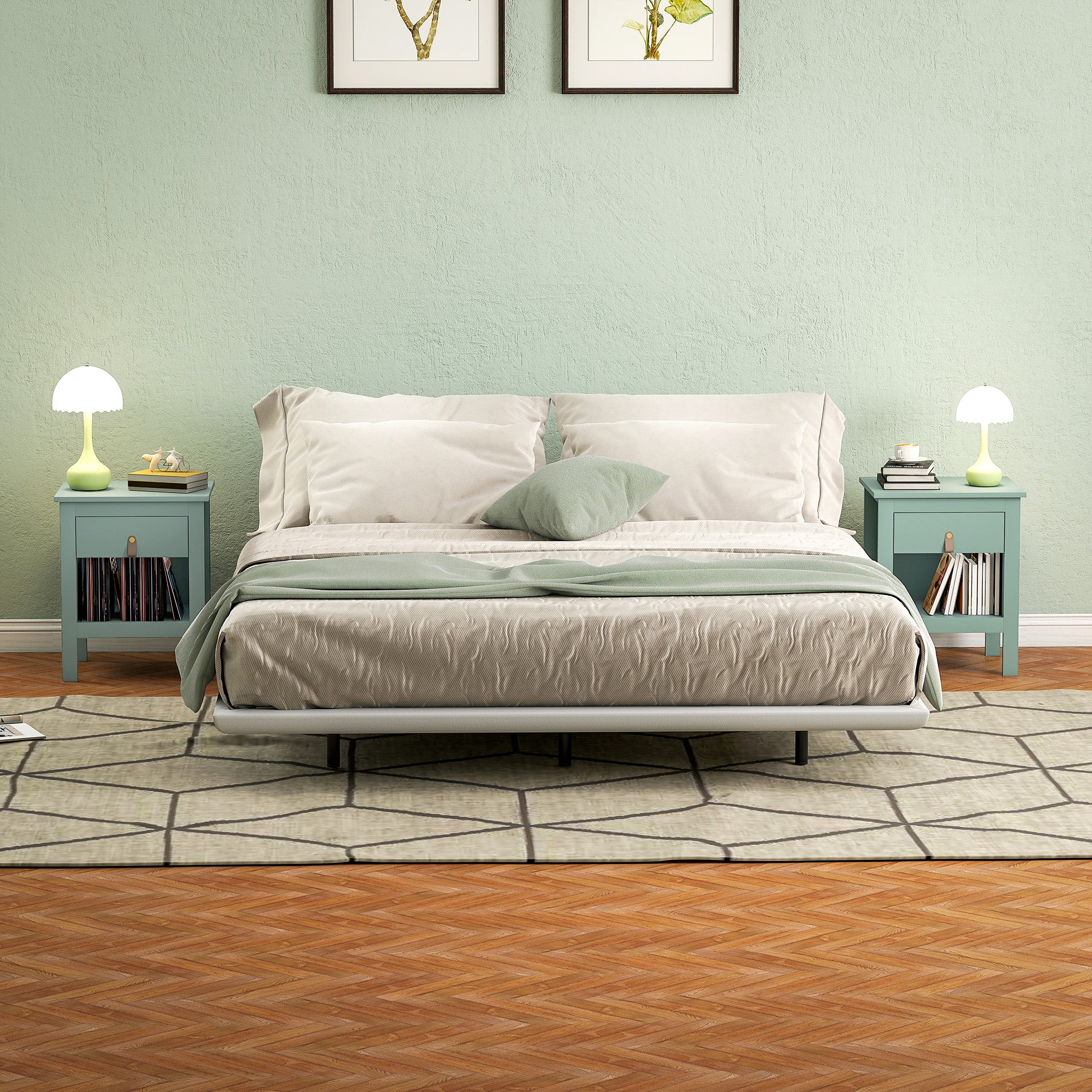 Lot de 2 tables de chevet table de nuit avec tiroir et compartiment ouvert, style moderne pour chambre à coucher, salon, 45 x 40 x 55 cm, vert - Image 8