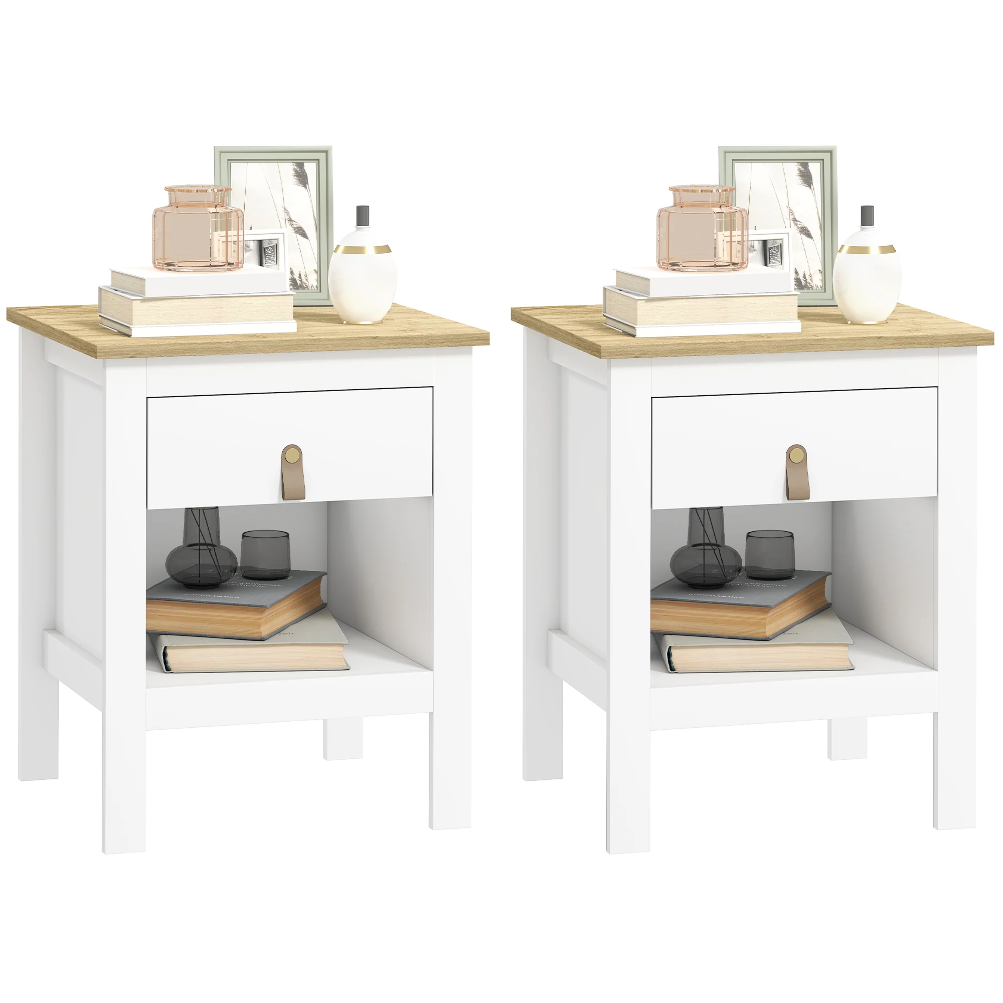 Lot de 2 tables de chevet table de nuit avec tiroir et compartiment ouvert, style moderne pour chambre à coucher, salon, 45 x 40 x 55 cm, blanc - Image 11