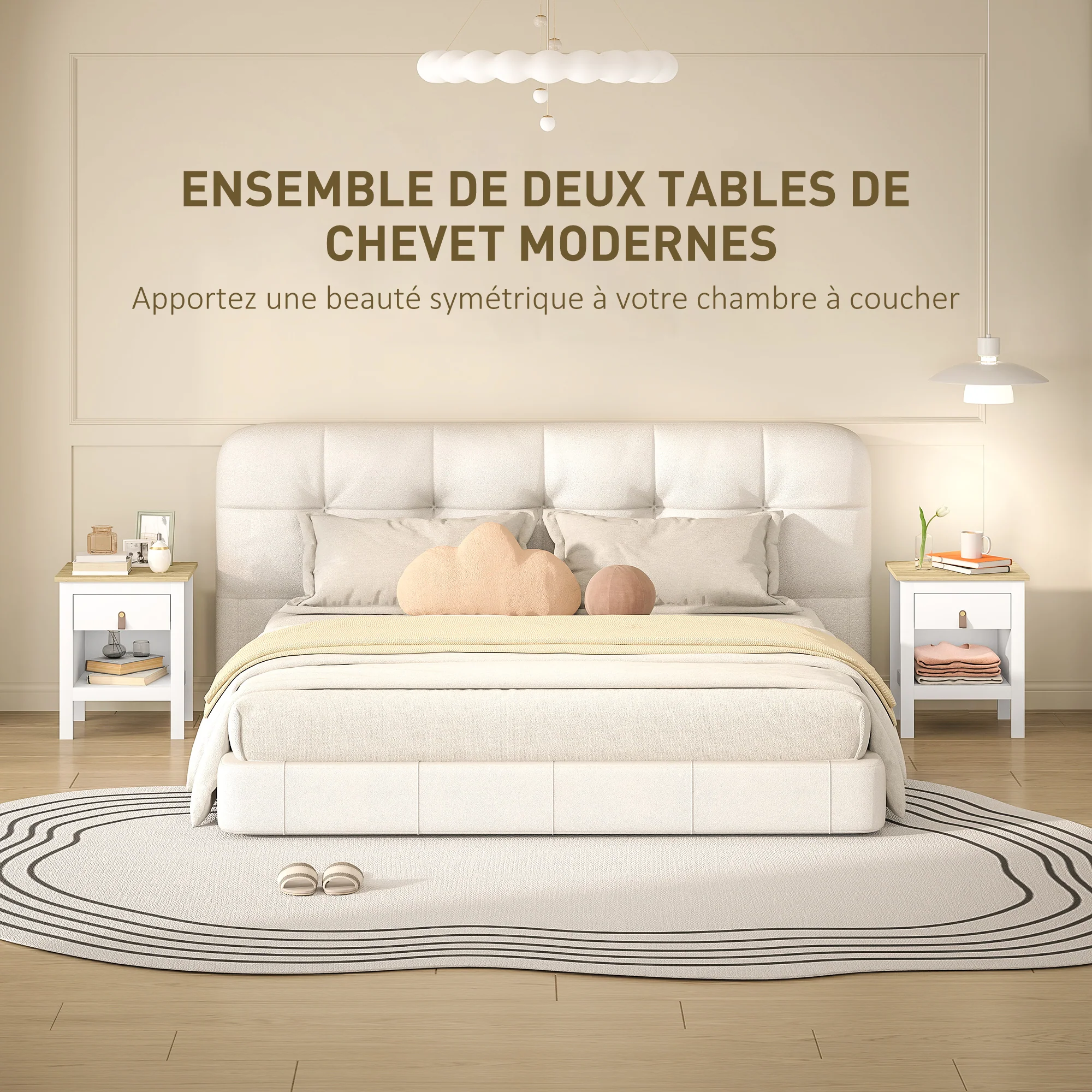 Lot de 2 tables de chevet table de nuit avec tiroir et compartiment ouvert, style moderne pour chambre à coucher, salon, 45 x 40 x 55 cm, blanc - Image 5