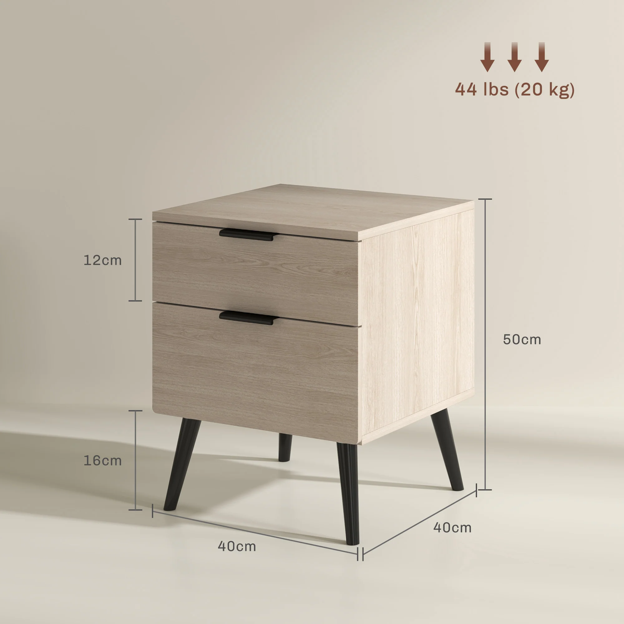 Lot de 2 tables de chevet, table de nuit, style nordique moderne, avec tiroir à deux niveaux, pieds en bois massif, pour chambre à coucher, salon, effet bois de chêne - Image 4