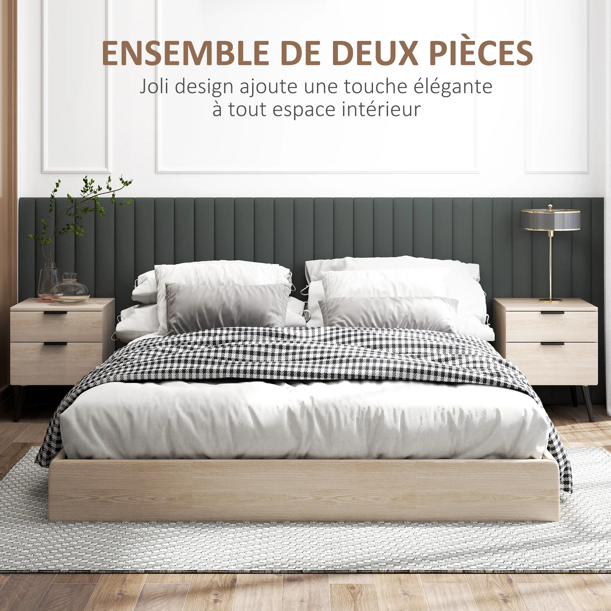 Lot de 2 tables de chevet, table de nuit, style nordique moderne, avec tiroir à deux niveaux, pieds en bois massif, pour chambre à coucher, salon, effet bois de chêne - Image 5