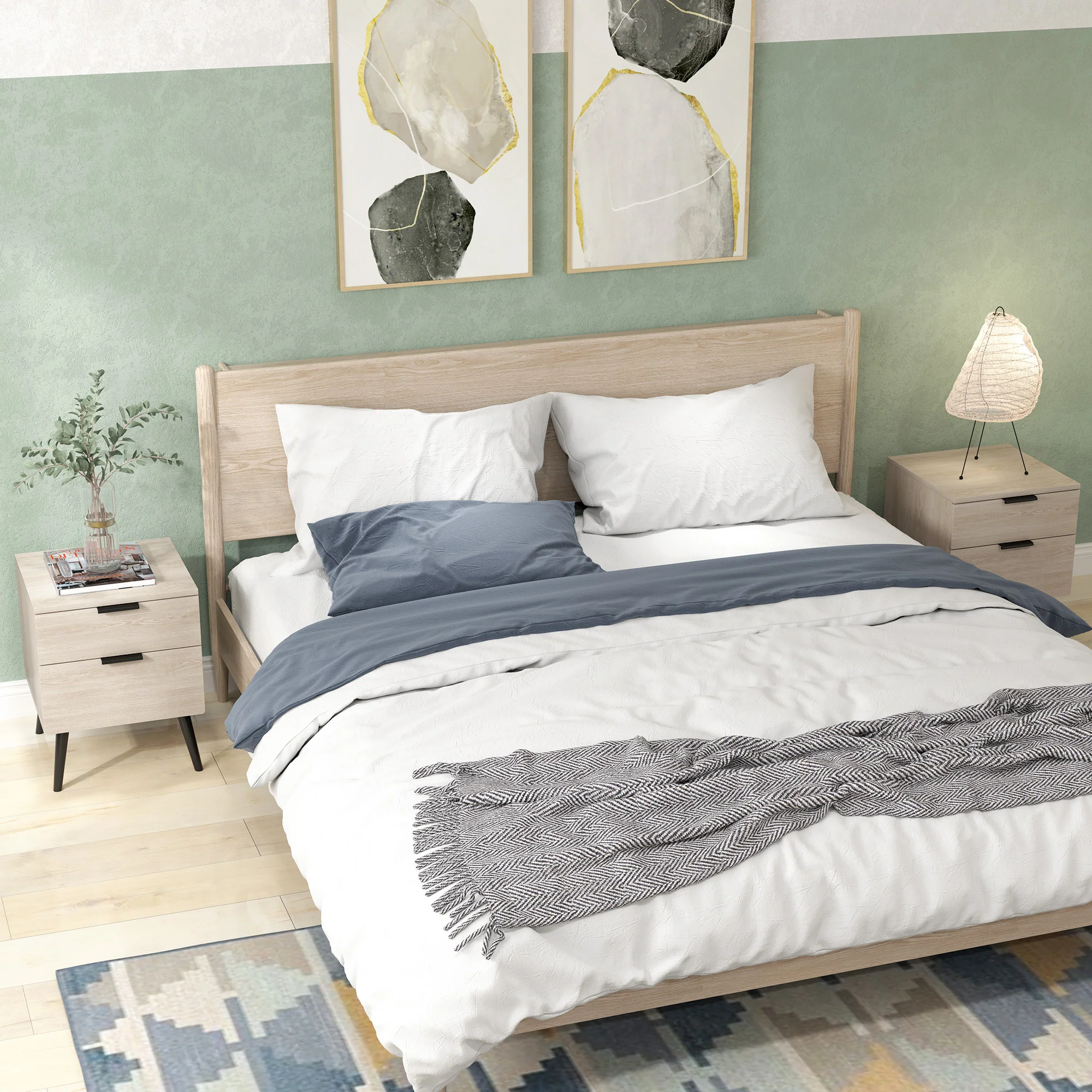 Lot de 2 tables de chevet, table de nuit, style nordique moderne, avec tiroir à deux niveaux, pieds en bois massif, pour chambre à coucher, salon, effet bois de chêne - Image 8