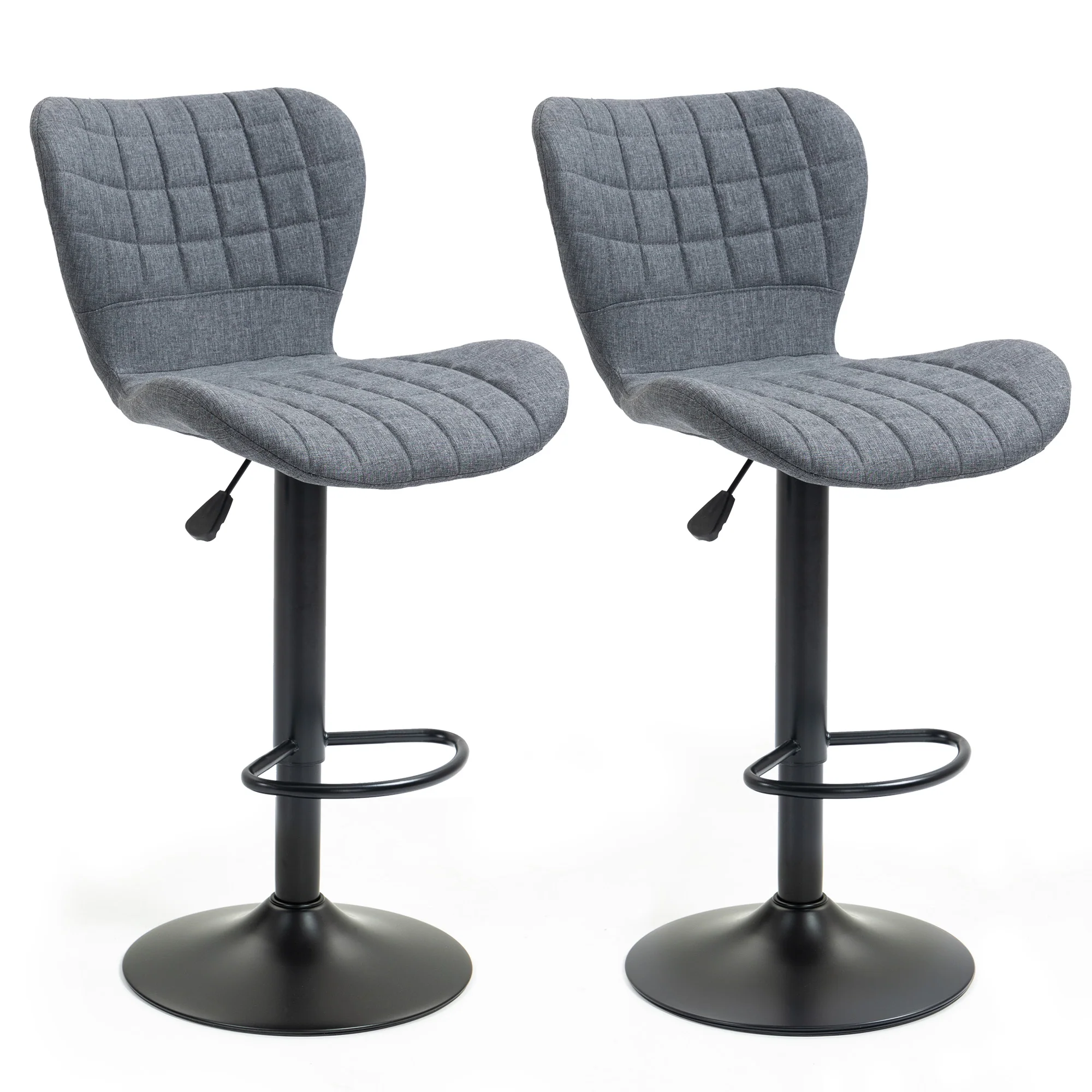 Lot de 2 Tabouret de Bar Design Dossier incurvé capitonné Hauteur d'assise réglable 61-81 cm pivotant 360° Repose-Pied Velours Gris - Image 8