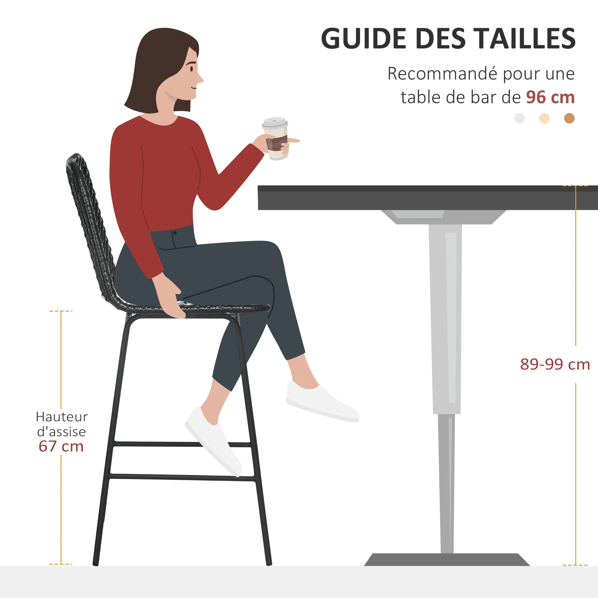 Lot de 2 tabourets de bar chaise de bar design bohème Hauteur 66 cm avec repose-pieds métal et dossier cannage - noir - Image 7