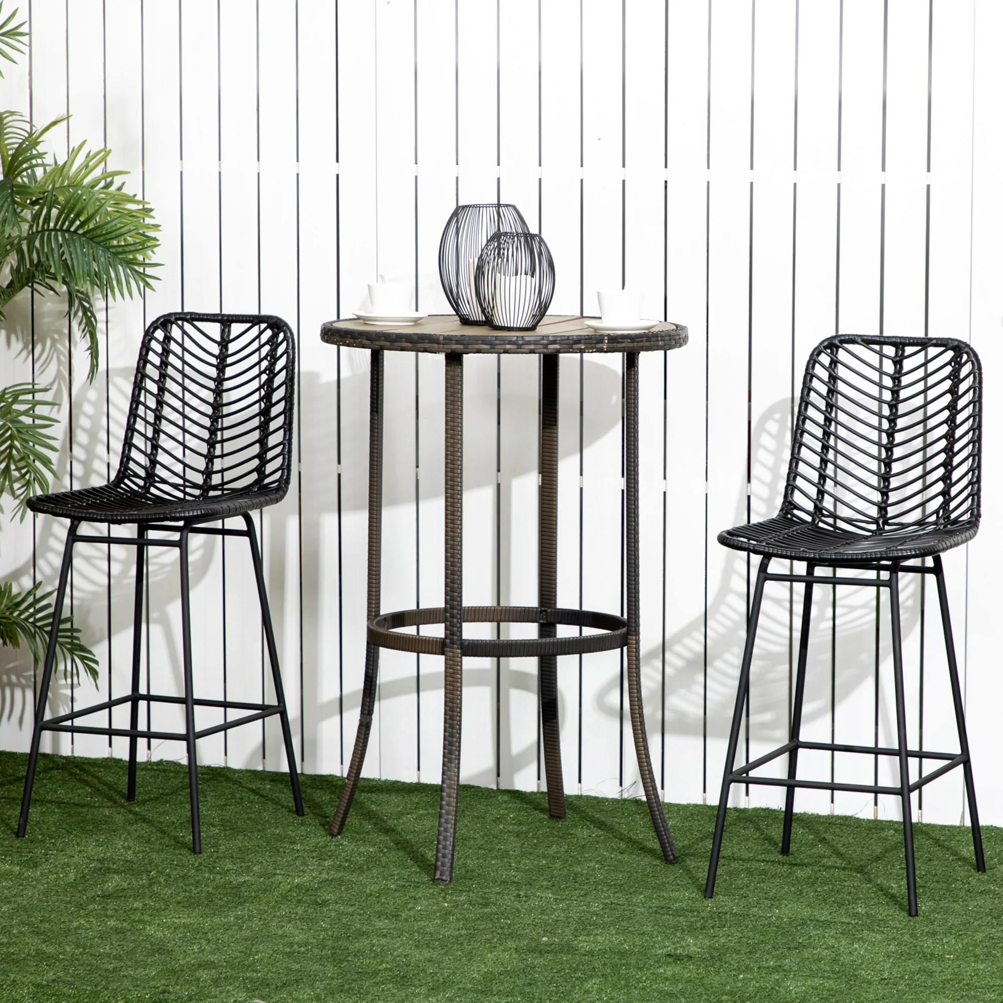 Lot de 2 tabourets de bar chaise de bar design bohème Hauteur 66 cm avec repose-pieds métal et dossier cannage - noir - Image 8