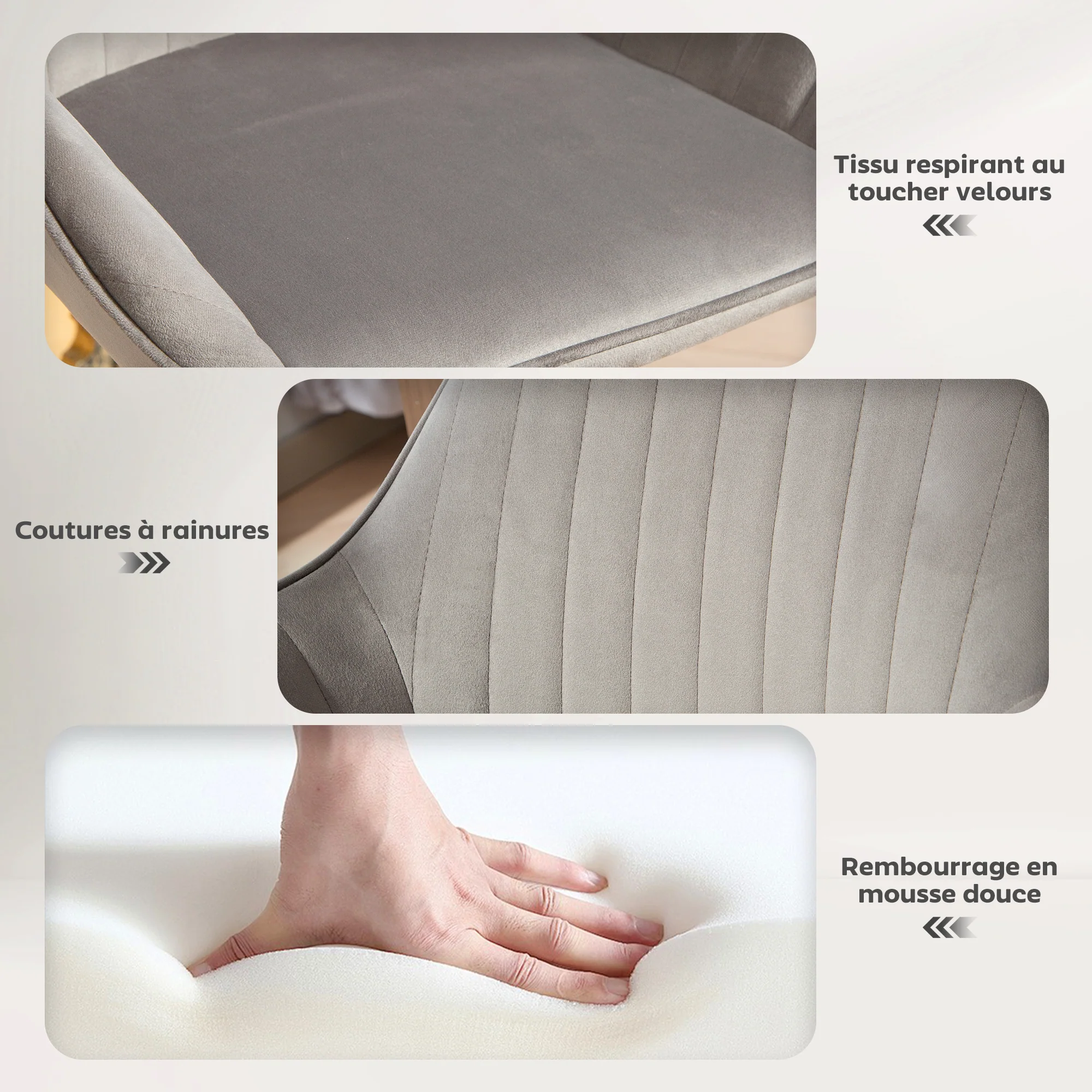 Lot de 2 tabourets de bar, chaises de bar en velours contemporain avec dossier et repose-pieds, chaise haute cuisine réglable en hauteur et pivotante à 360°, pour cuisine, comptoir, gris - Image 7