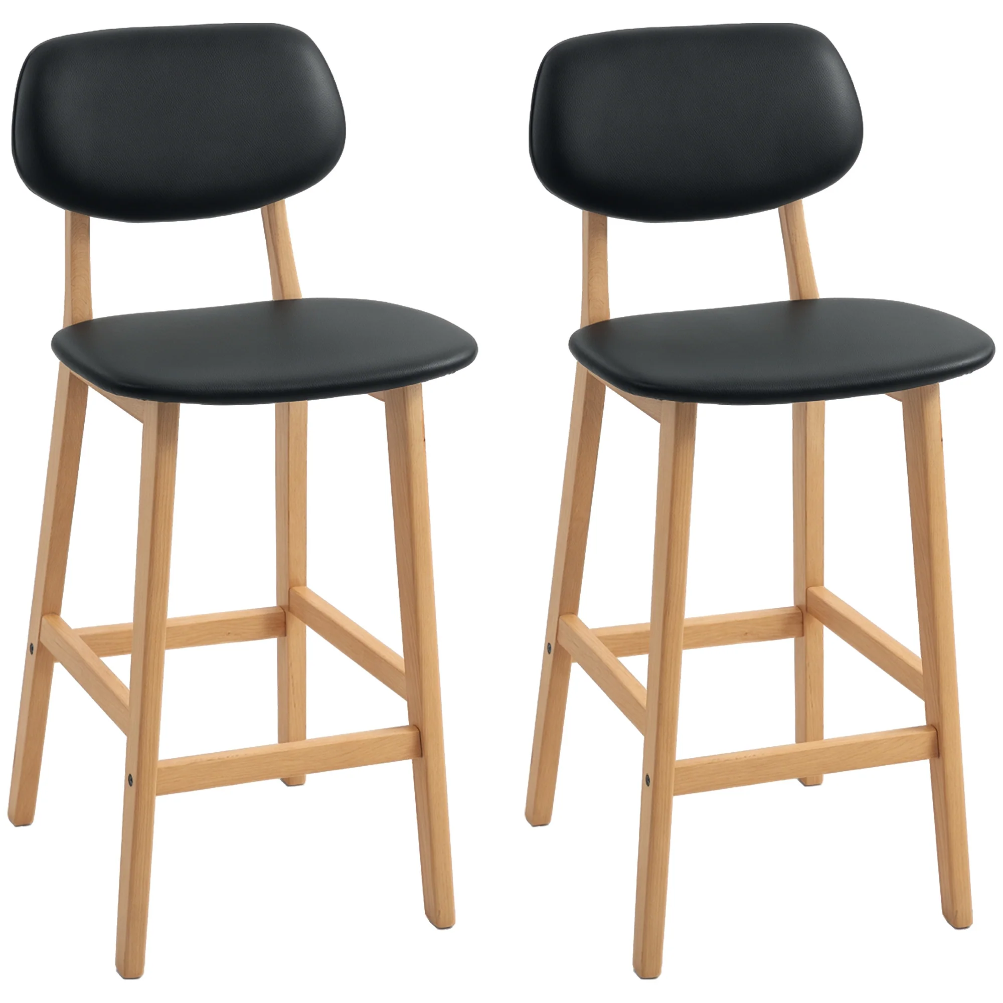 Lot de 2 tabourets de bar, chaises de bar modernes rembourré, assise 65 cm, dossier, repose-pieds et pieds en bois, tabourets de cuisine en cuir synthétique, pour salle à manger, cuisine, noir - Image 11