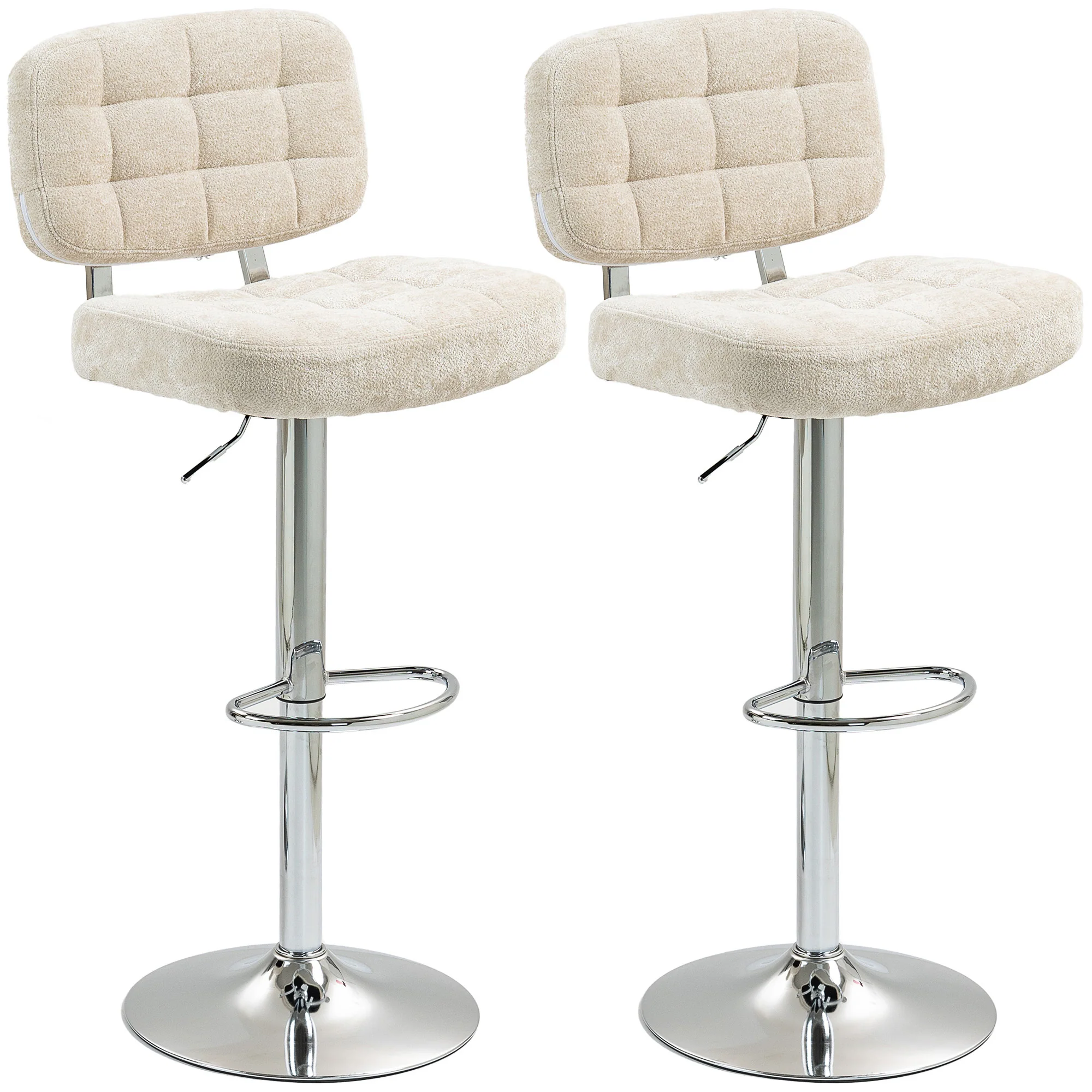 Lot de 2 tabourets de bar, chaises de bar pivotantes, chaise haute cuisine avec dossier, hauteur réglable et repose-pieds, cadre en acier, charge 120 Kg, beige - Image 11