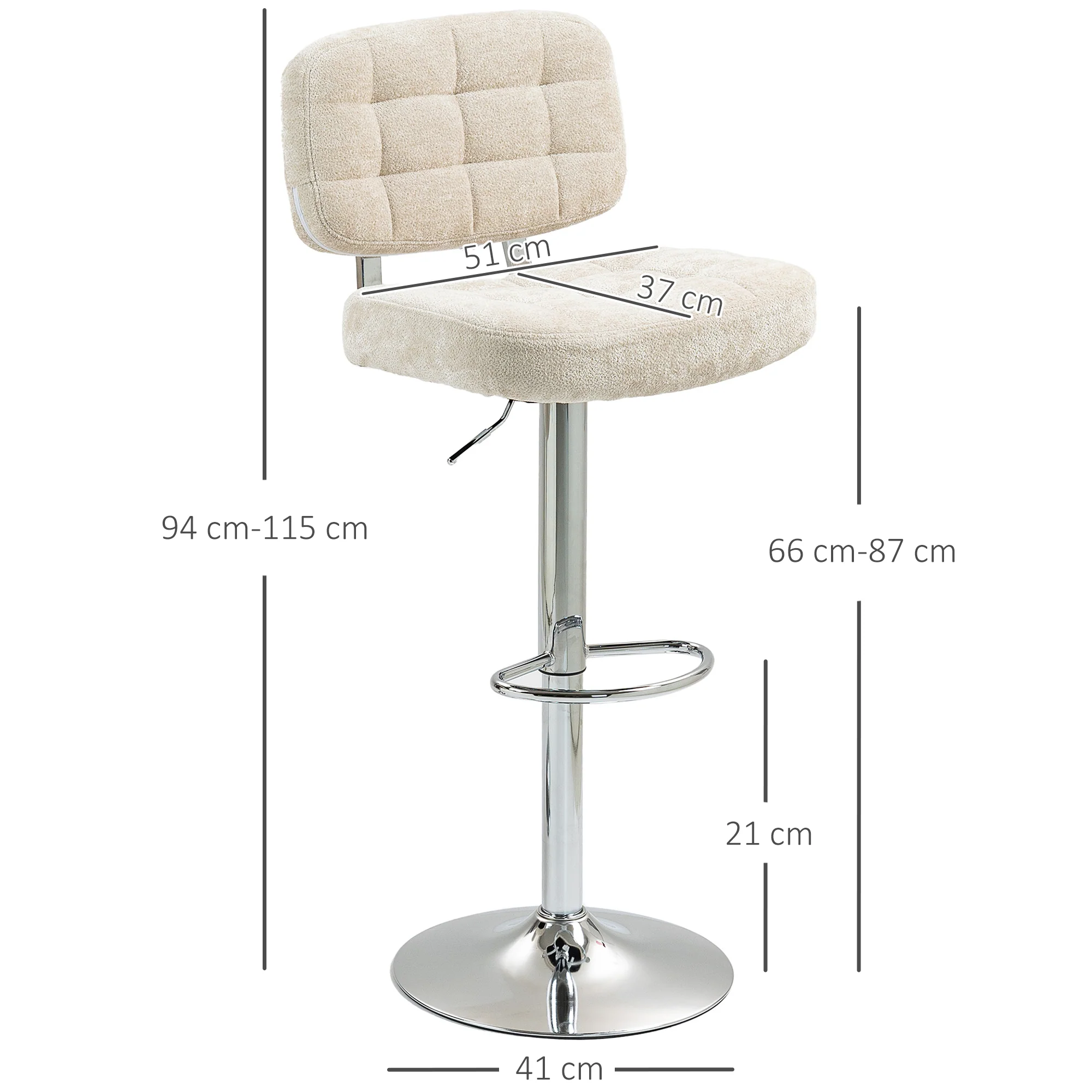 Lot de 2 tabourets de bar, chaises de bar pivotantes, chaise haute cuisine avec dossier, hauteur réglable et repose-pieds, cadre en acier, charge 120 Kg, beige - Image 4