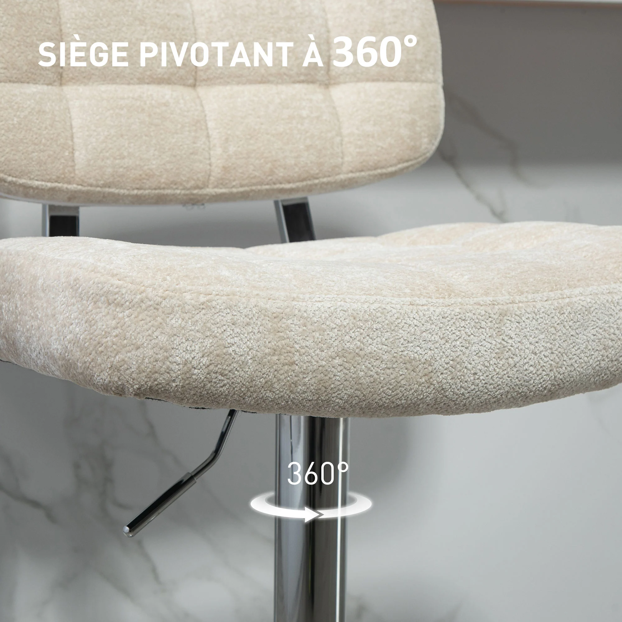 Lot de 2 tabourets de bar, chaises de bar pivotantes, chaise haute cuisine avec dossier, hauteur réglable et repose-pieds, cadre en acier, charge 120 Kg, beige - Image 7