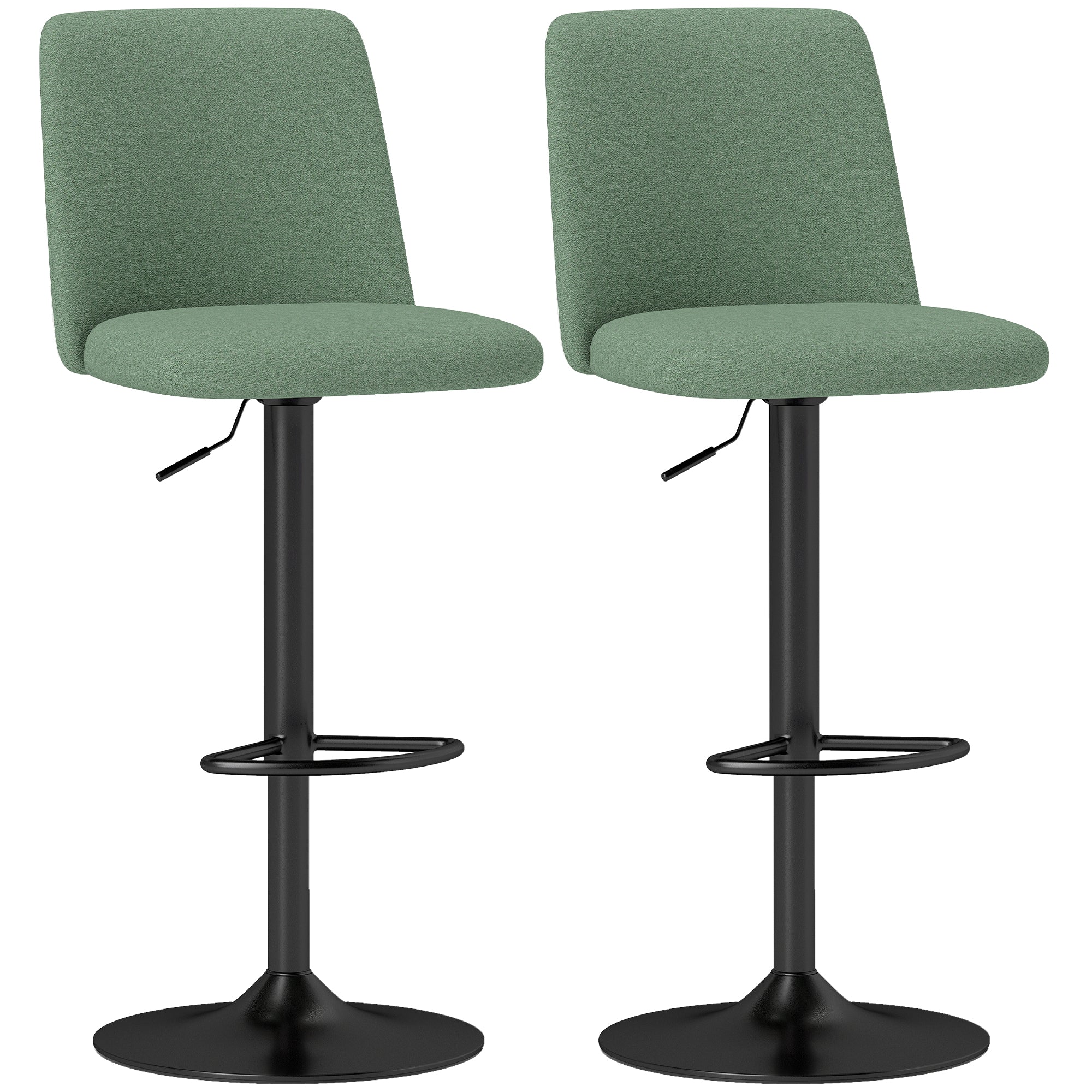 Lot de 2 tabourets de bar, chaises de bar pivotantes rembourrés à hauteur réglable, chaise haute cuisine avec dossier et repose-pieds, cadre en acier, vert - Image 2