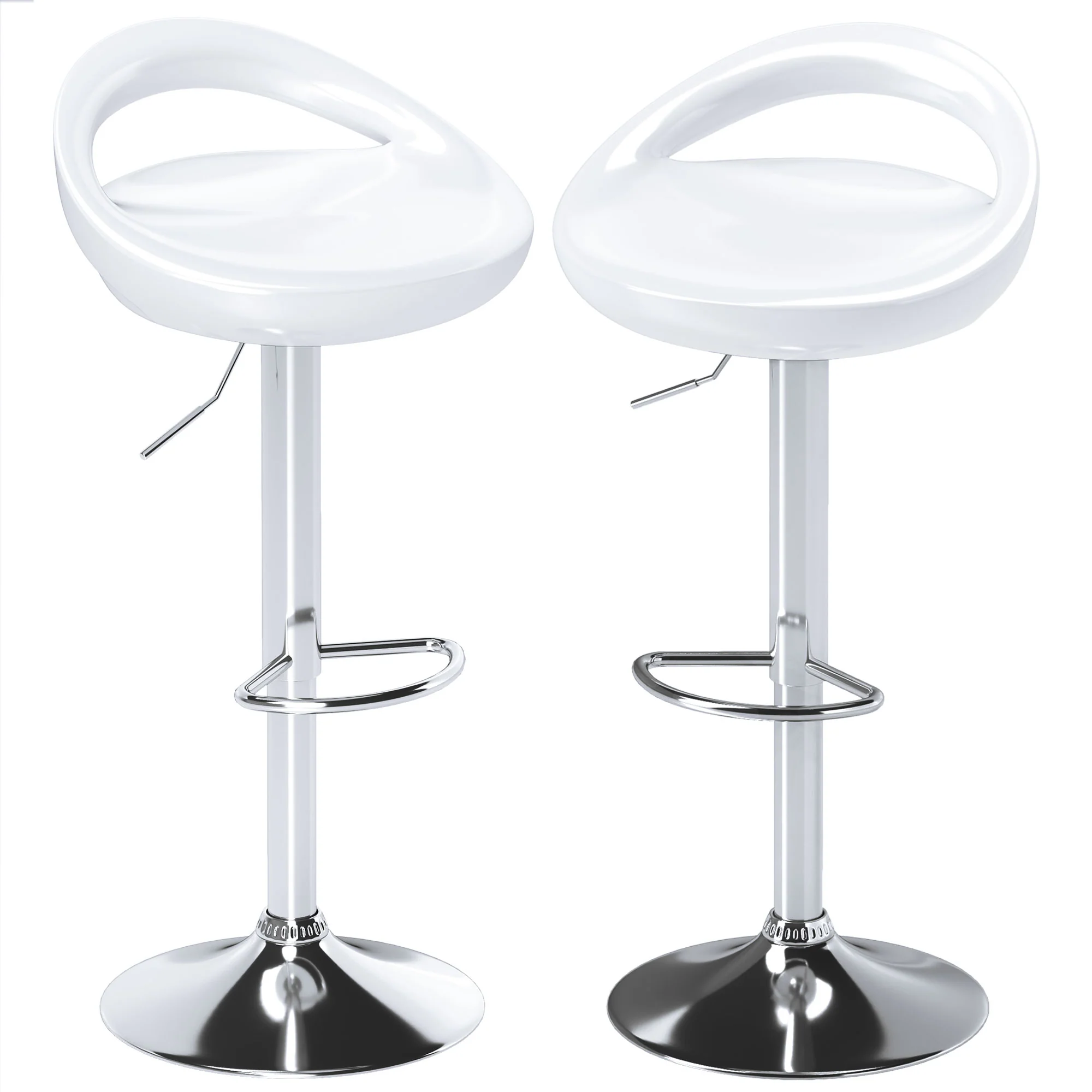 Lot de 2 tabourets de bar, chaises de bar réglable en hauteur, chaise haute cuisine avec dossier et repose-pieds, pivotant à 360°, ABS et métal, pour salle à manger, comptoir, blanc