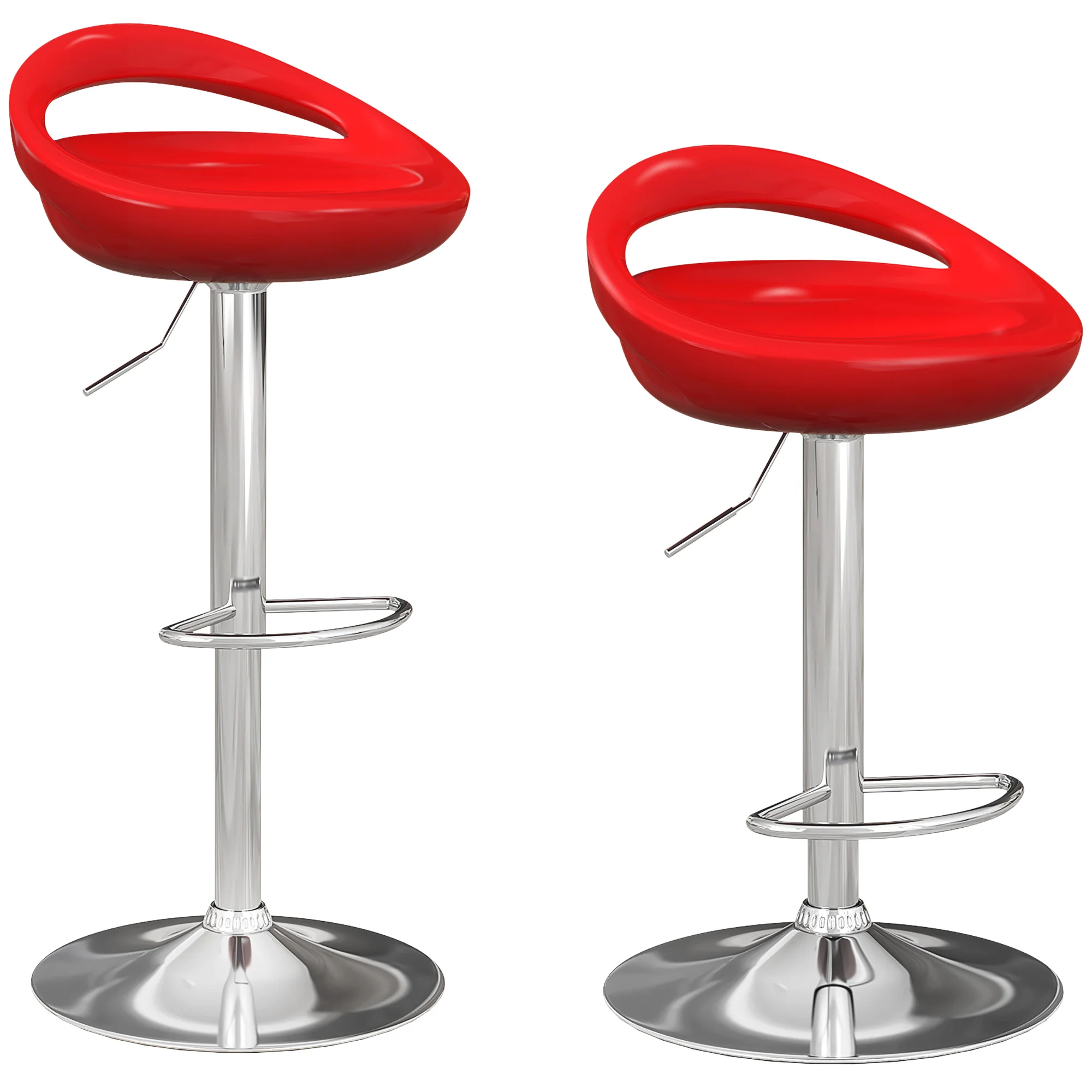 Lot de 2 tabourets de bar, chaises de bar réglable en hauteur, chaise haute cuisine avec dossier, repose-pieds, pivotant 360°, ABS et métal, pour salle à manger, comptoir, 46x41x76-96cm, rouge - Image 11