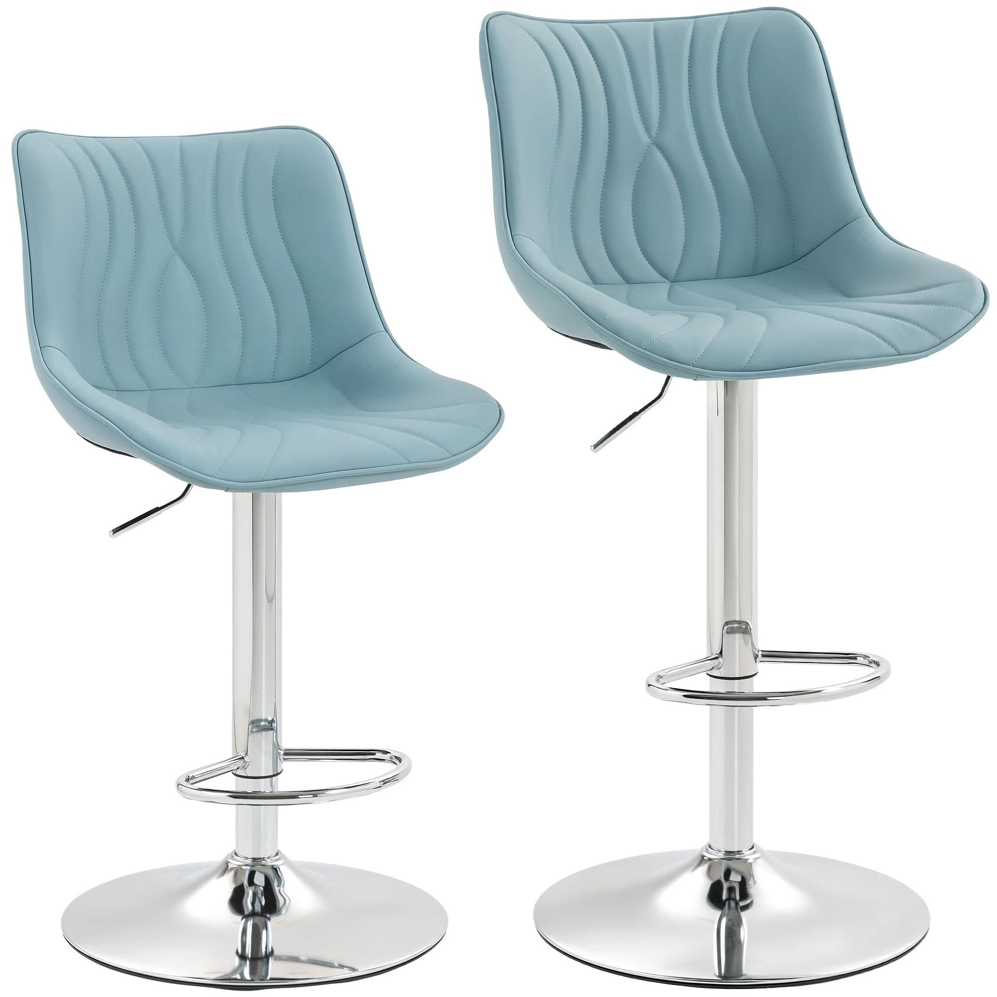 Lot de 2 tabourets de bar, chaises de bar, structure en acier, hauteur réglable 92-110 cm, chaises hautes avec dossier et repose-pieds, design moderne, siège en polyuréthane, bleu foncé - Image 2