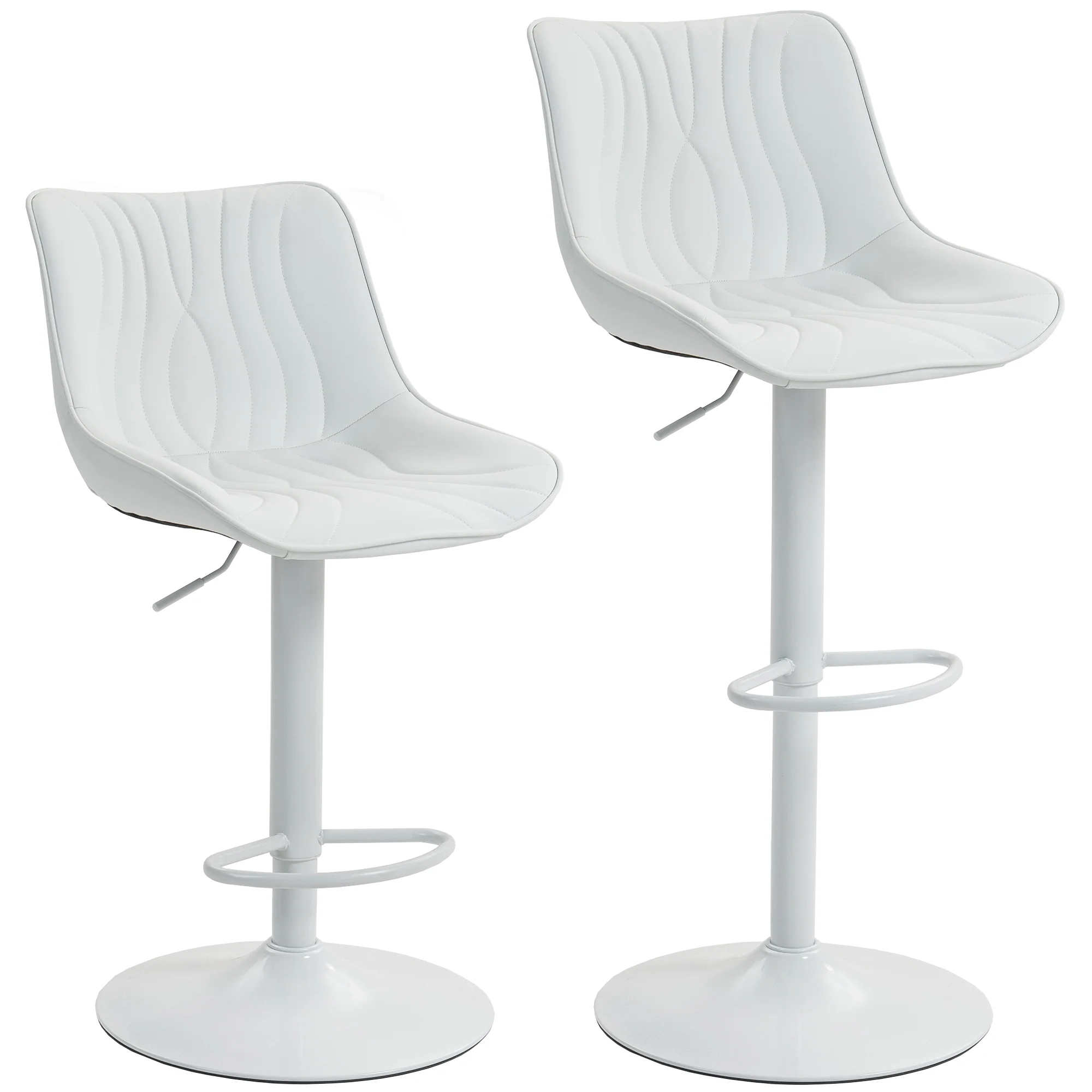 Lot de 2 tabourets de bar, chaises de bar, structure en acier, hauteur réglable 92-110 cm, chaises hautes avec dossier et repose-pieds, design moderne, siège en polyuréthane, blanc - Image 2
